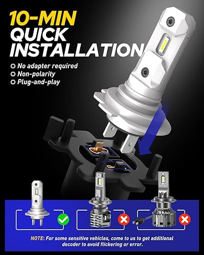 Miniatura 4 de AUTOONE Bombilla LED H7, 6500 K, color blanco superbrillante, bombillas antiniebla H7, bombilla halógena de repuesto sin ventilador, tamaño mini 11,