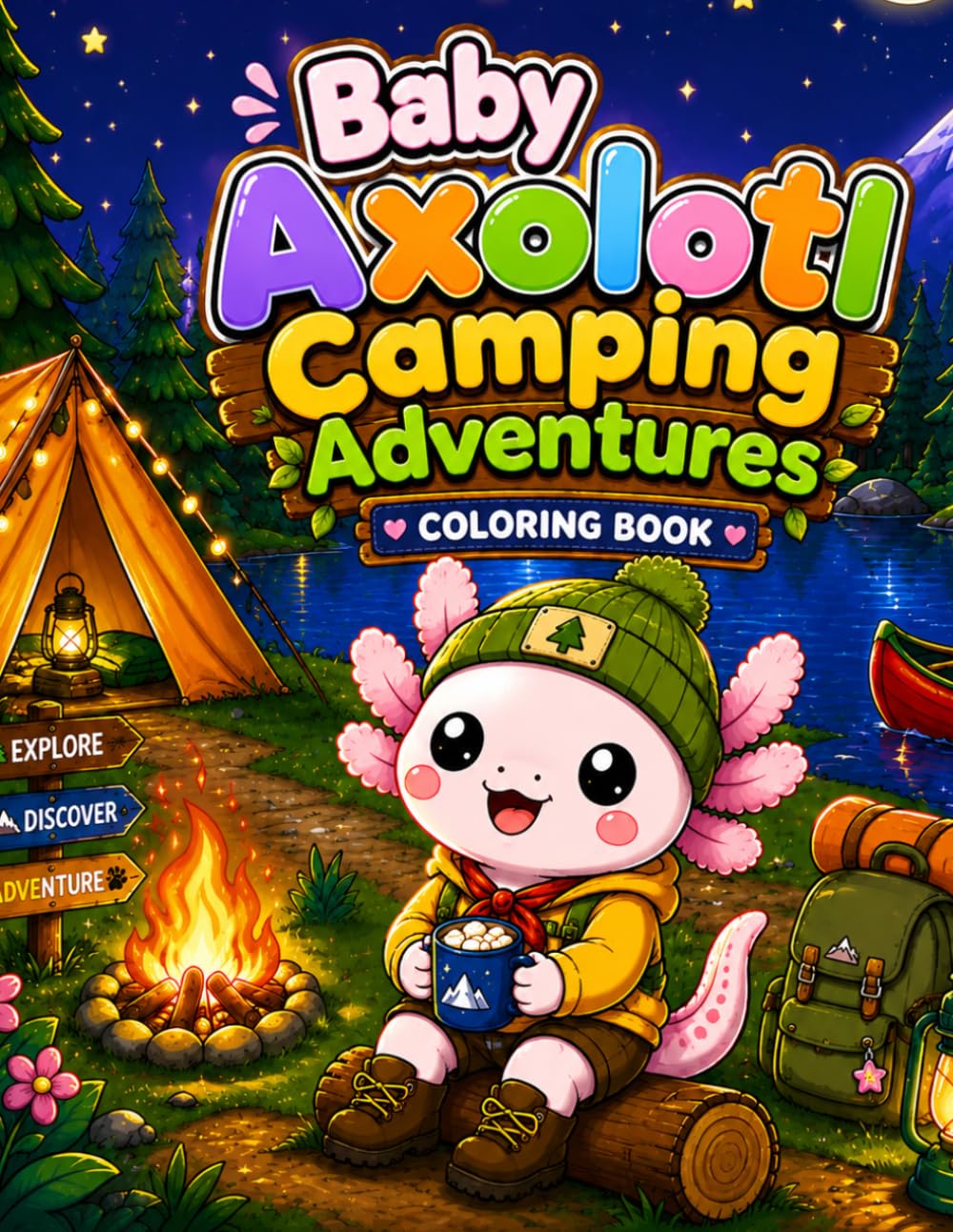 Baby Axolotl Camping Adventures: Coloring Book