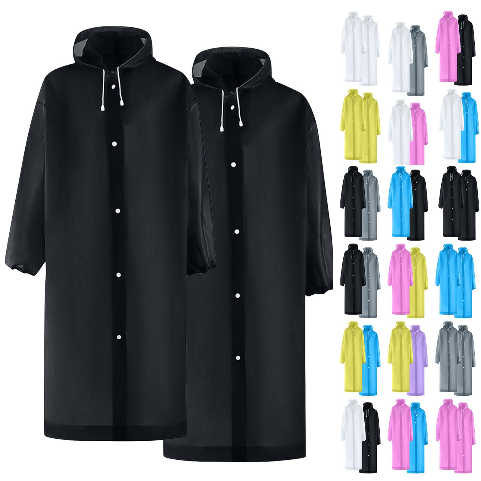 GunyslmoRain Ponchos For Adults Reusable Rain Jacket Coats With Hood Drawstring 2 Pack Waterproof Travel Lightweight Ponchos
