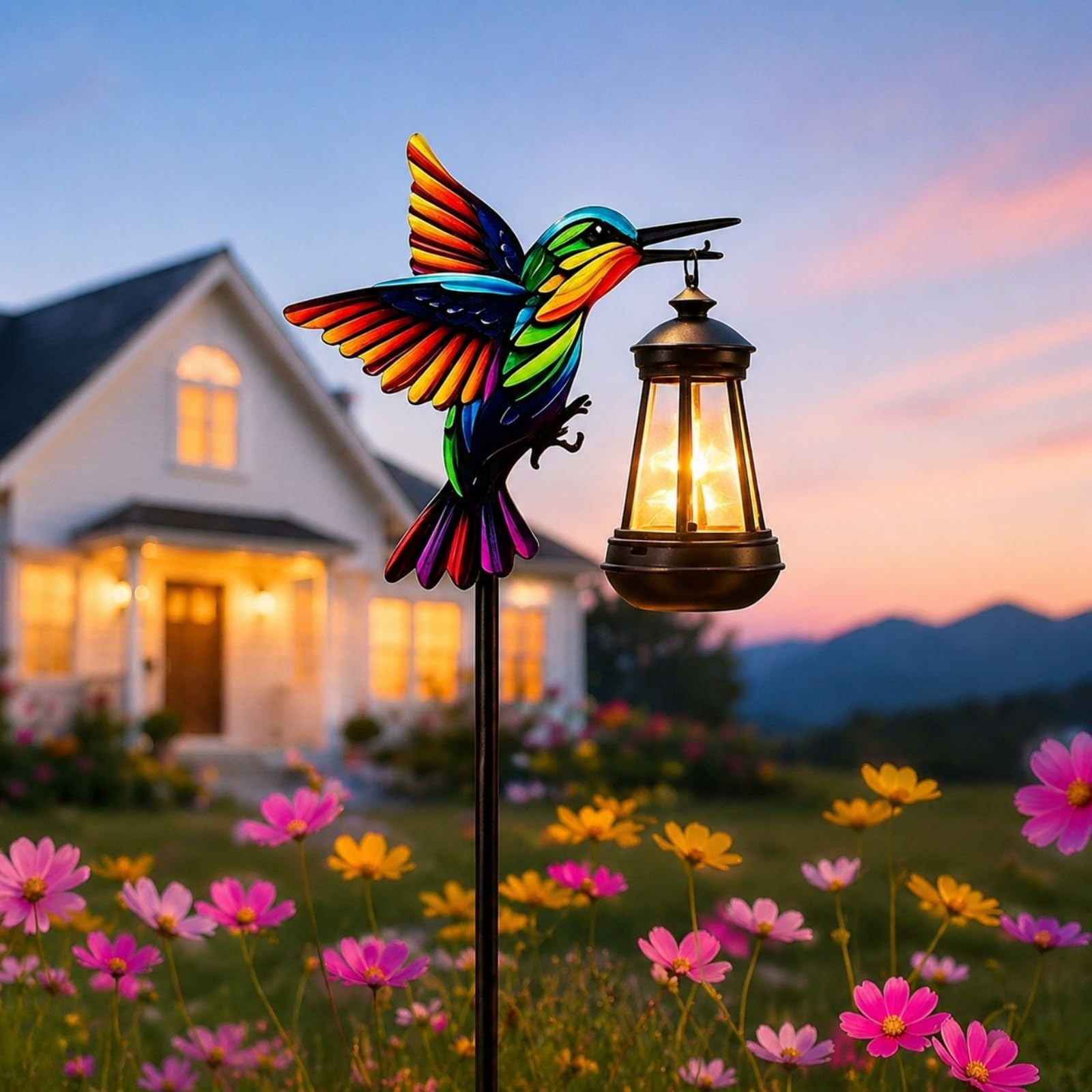 OwMell Outdoor Metal Hummingbird Solar Lights Gard...
