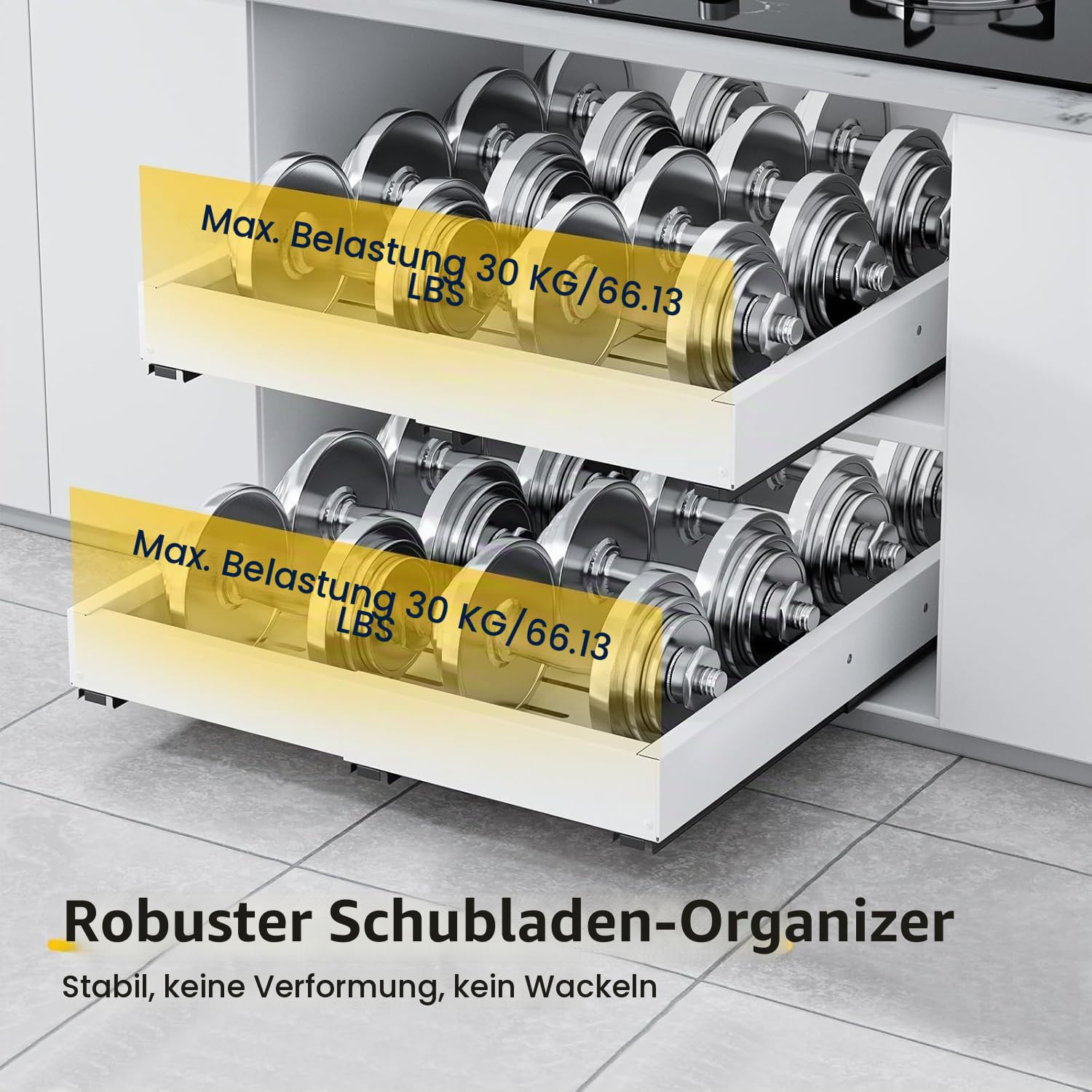 2 Stück 4 Richtungen Teleskopschublade ausziehbare Schublade Küche Ausziehbarer Schrank Organizer Metall Schrank-Schubladen-Organizer Breite 29–48 cm & Tiefe 42–55 cm