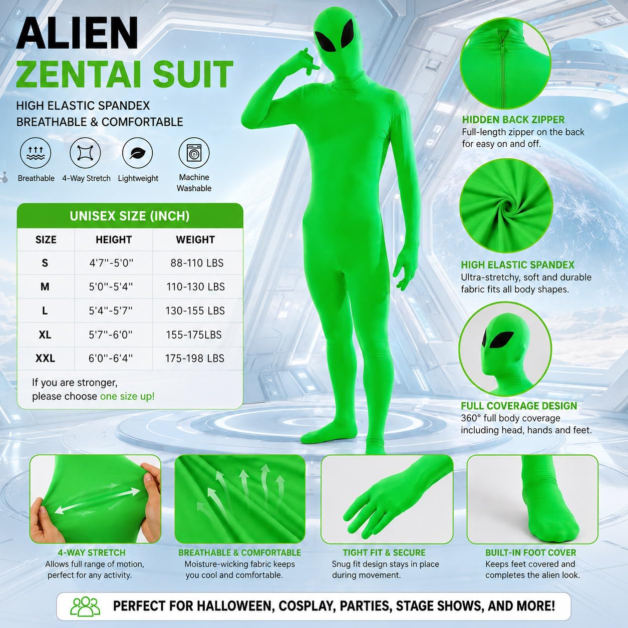 Disfraz unisex de elastano de cuerpo entero Zentai
