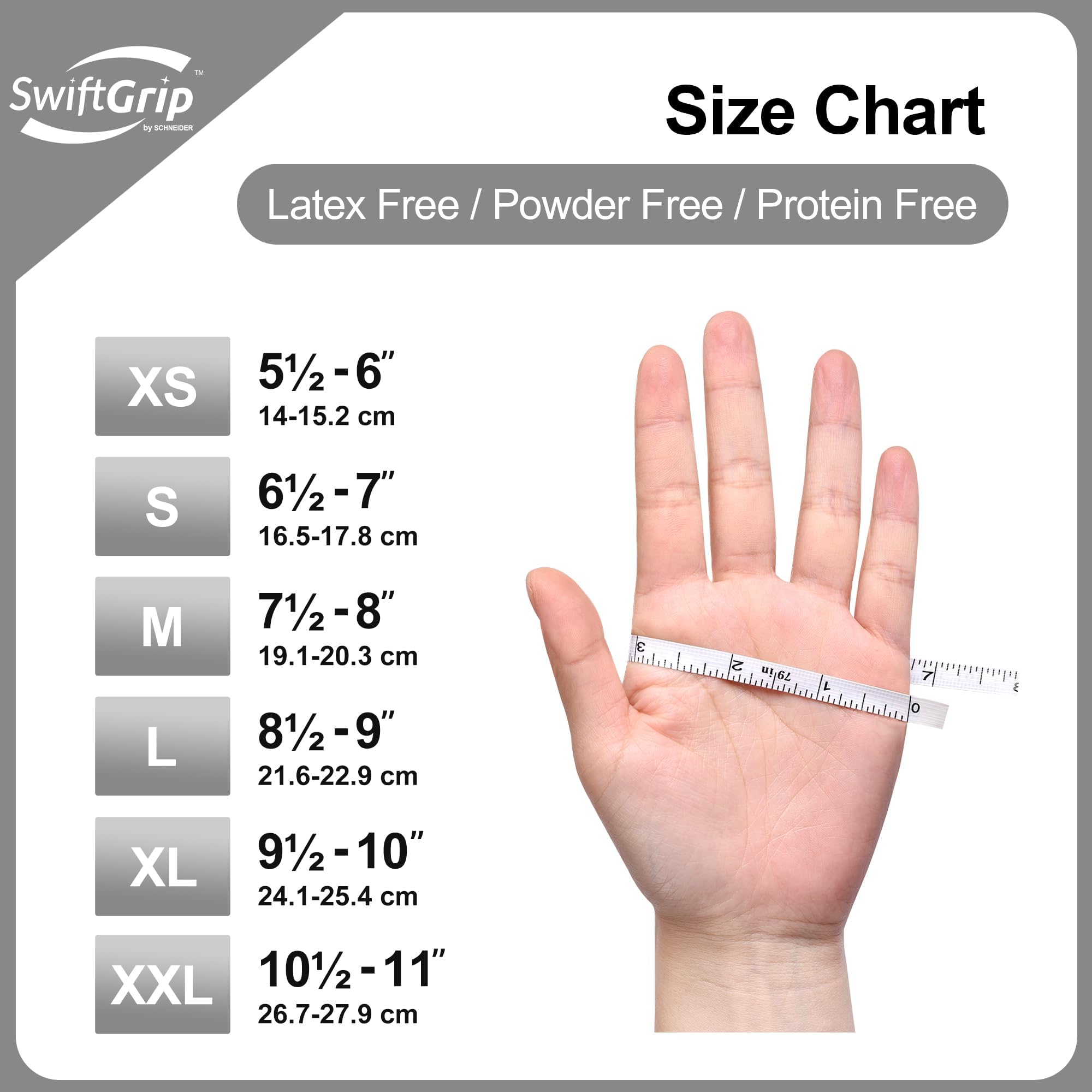 SwiftGrip Nitril-Untersuchungshandschuhe, 3 mm, weiß, Nitrilhandschuhe, Einmalhandschuhe, Latex-freie Einweghandschuhe, lebensmittelecht, puderfrei, unsteril