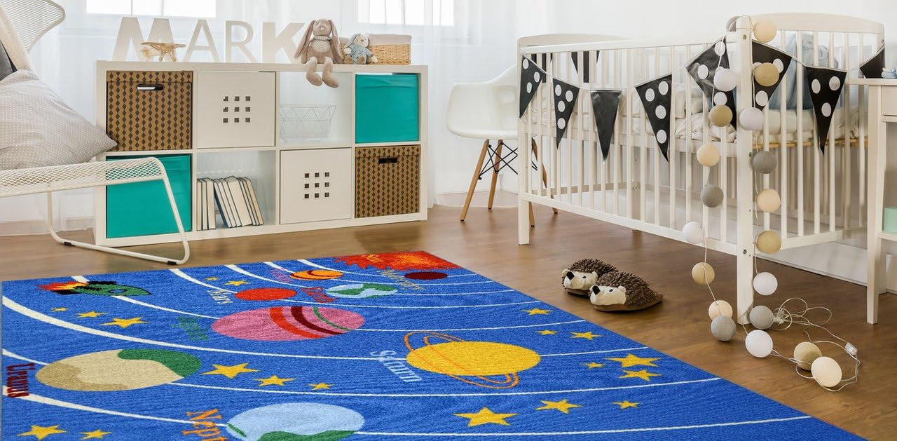 Maxy Home Bambino Galaxy Planets Stars Blue 5 ft. x 6 ft. 6 in. Area Rug