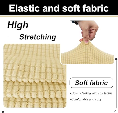 Miniatura 6 de U-NICE HOME Funda elástica para sofá de 4 piezas, lavable, con cojín de asiento individual para sofá de 3 cojines, apta para mascotas (sofá, beige)