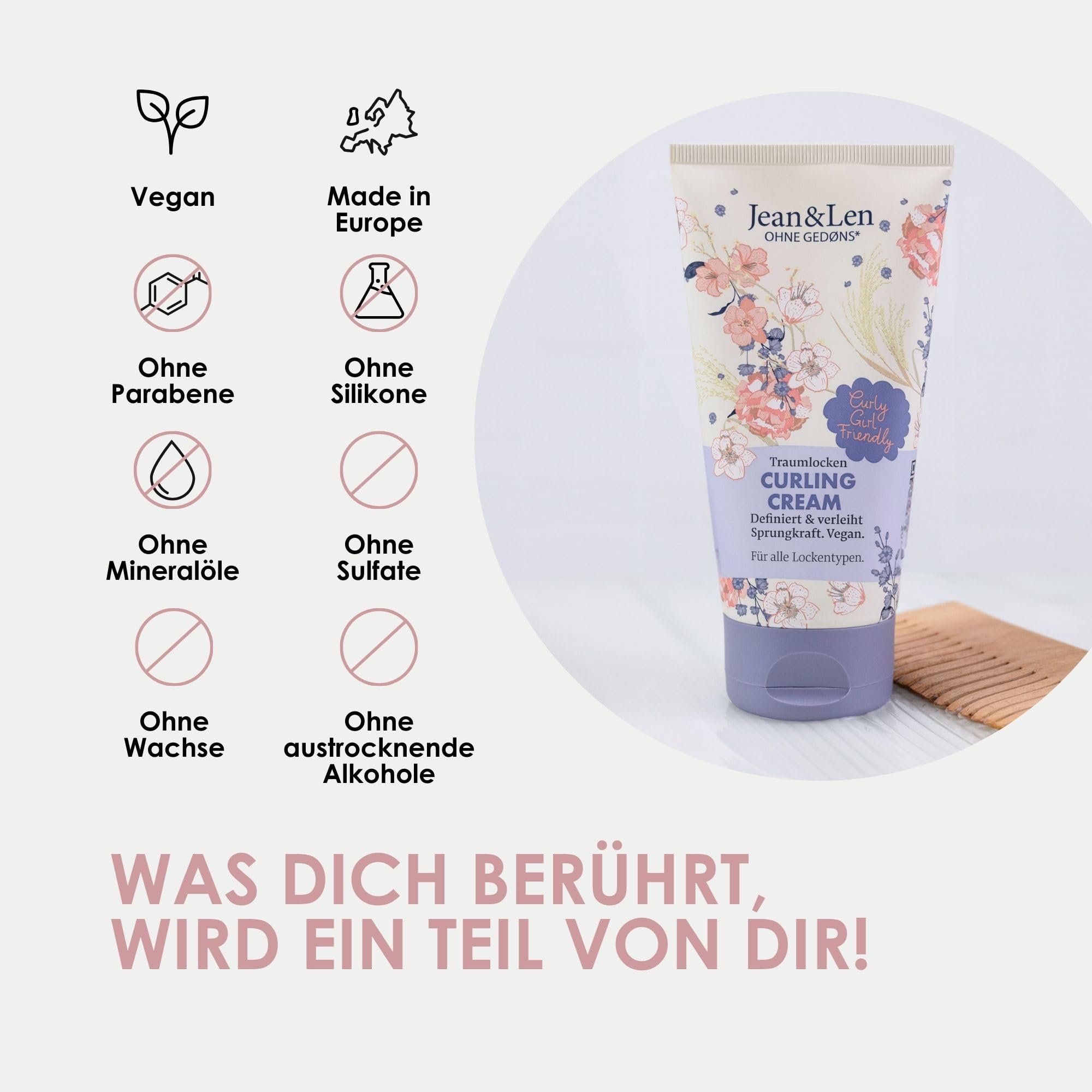 Jean & Len Traumlocks Curling Cream woda ryżowa i jagody acai, do wszystkich rodzajów loków, dla kręconych dziewcząt, definiuje i nadaje sprężystości, krem do loków, bez parabenów, silikonów i