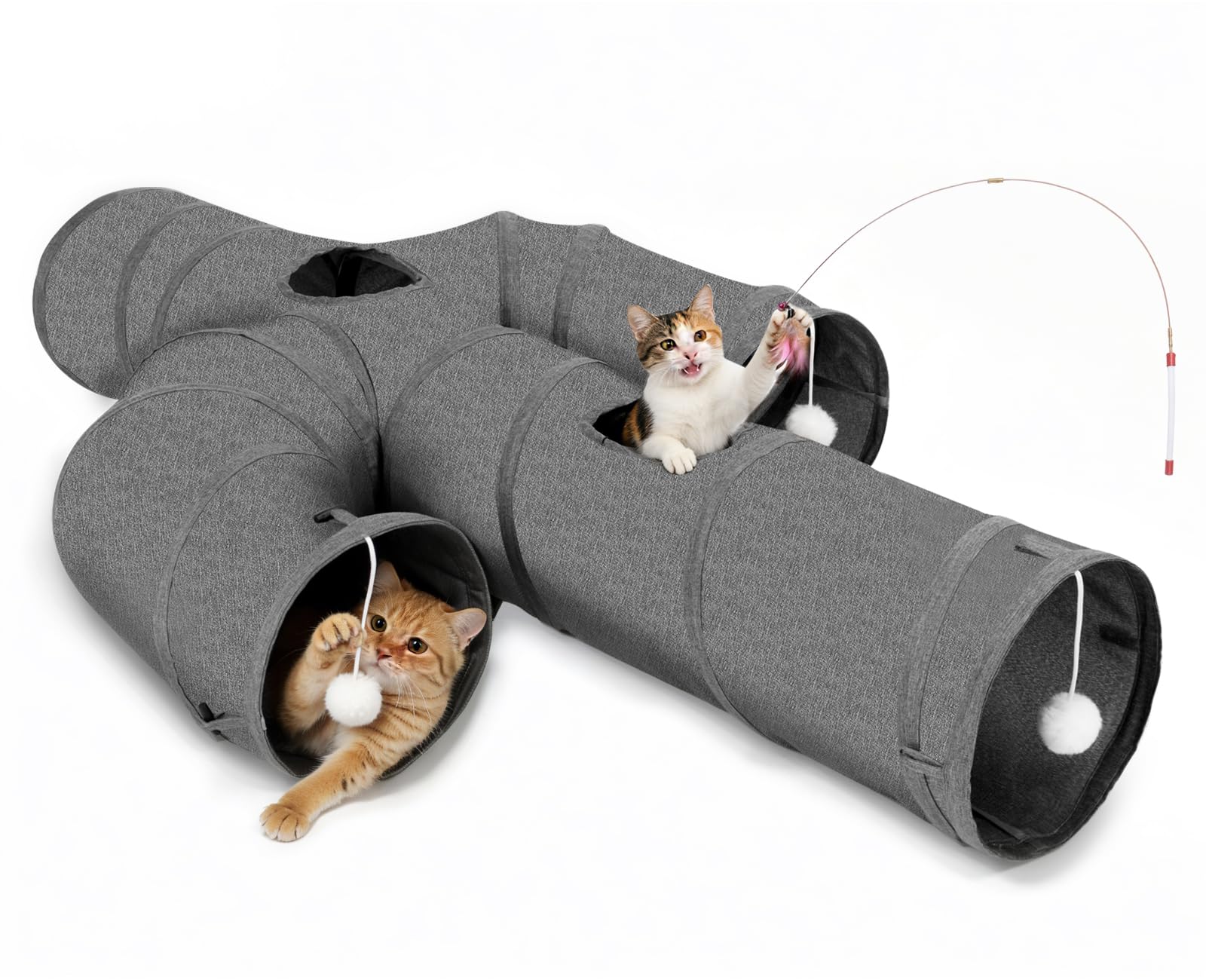 Ownpets Katzentunnel - Robuster Katzentunnel aus Oxford-Gewebe, Kaktusform, zusammenklappbar, Katzen Tunnel für drinnen, Interaktiver Spionage-Loch Katzen Tunnel mit Katzenangel-Spielzeug