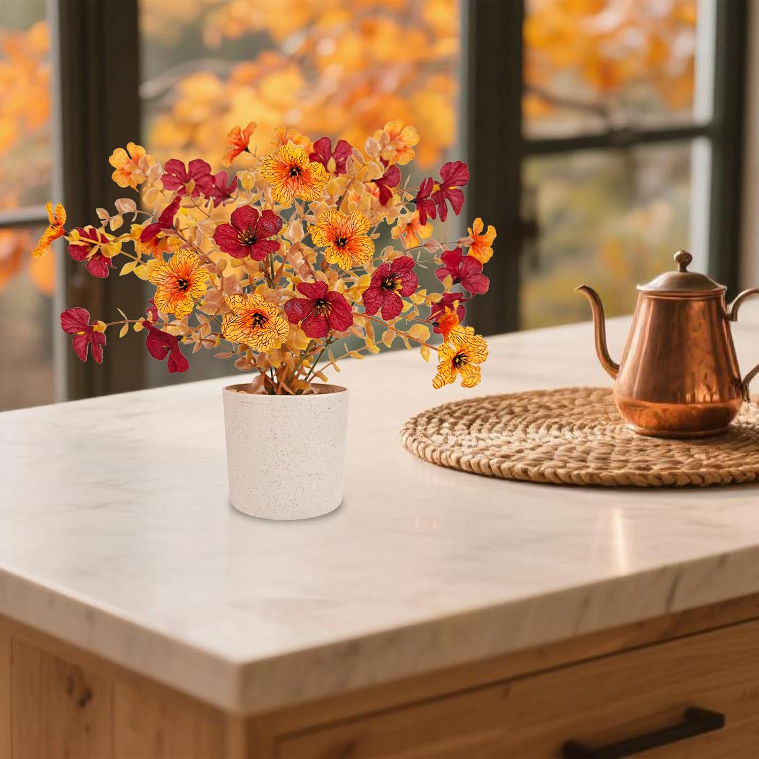 Fake Potted Plants 4pcs, Artificial Fall Flowers with Vase, Autumn Harvest Decoration for Home Indoor Outdoor, Table Plants Farmhouse Decor for Kitchen, Bedroom, Living Room, Bathroom - Image 5