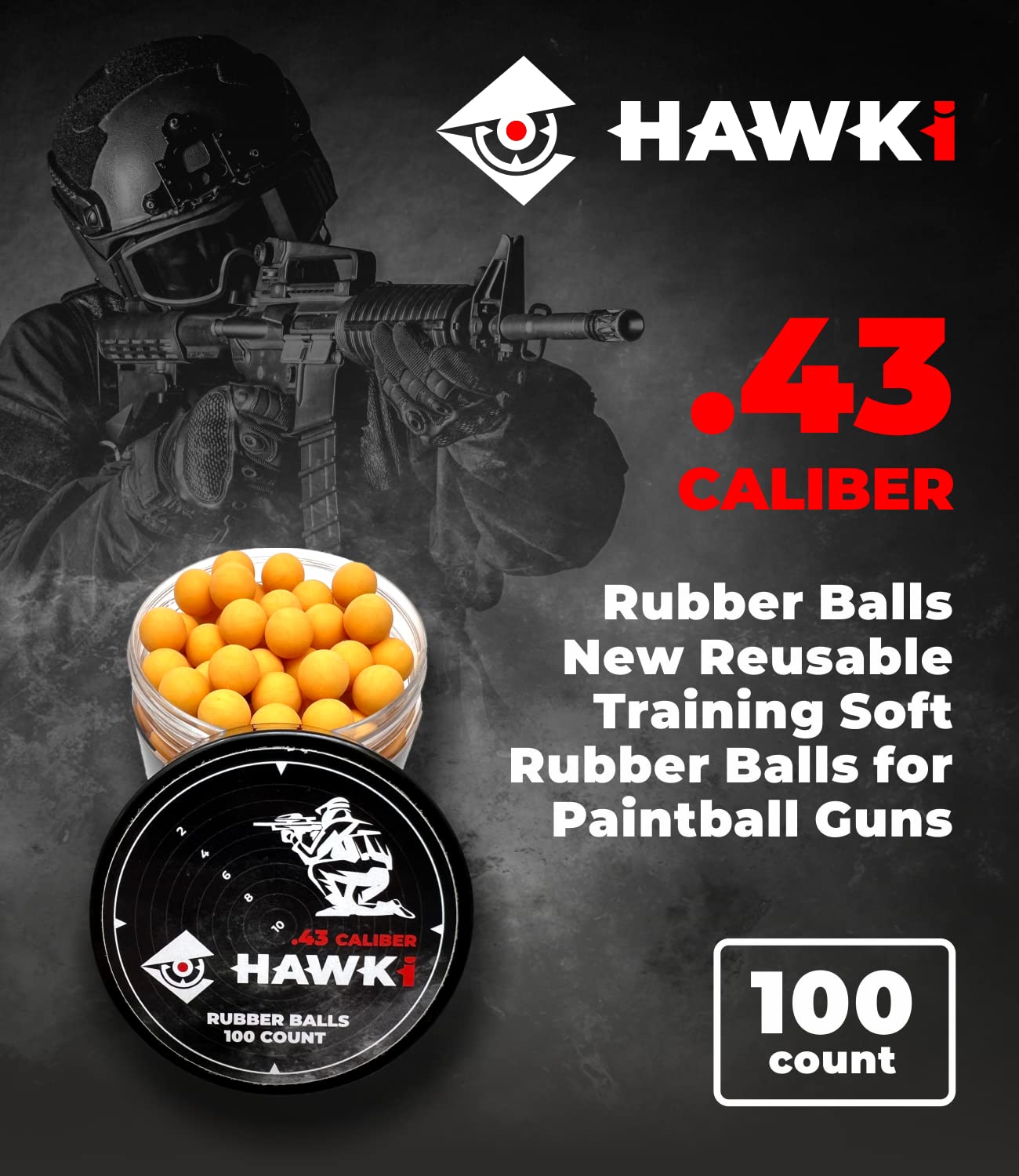 Hawki .43 Cal Training Rubber Balls for Paintball Guns 100 Pack (Yellow)