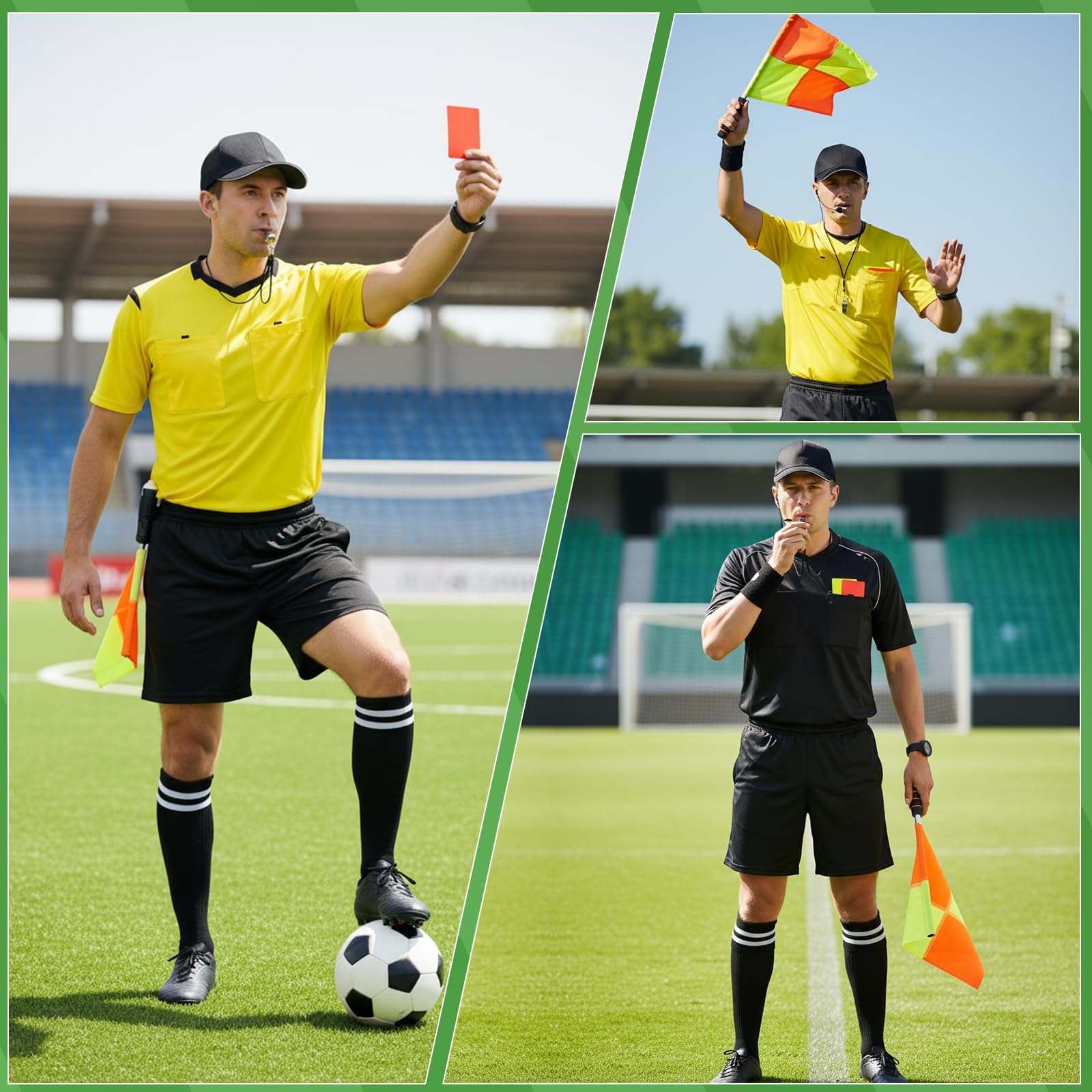 Kit Arbitro Calcio, Fischietto Arbitro Cartellini Rossi e Gialli con Fogli Portafogli Cappello per Giochi di Calcio, Sport Scolastici e Sport