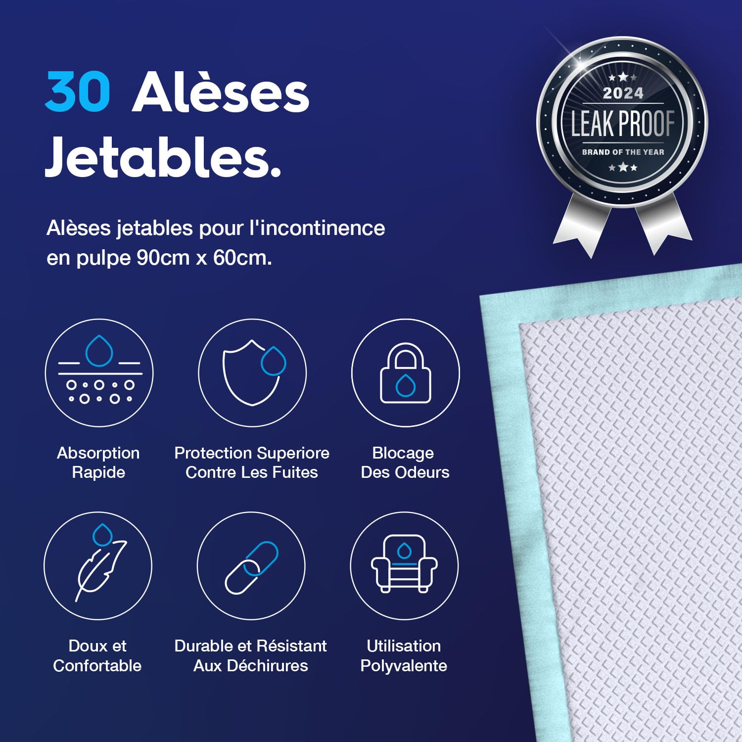 30 x Pulp alèses de Protection jetable pour Incontinence 90cm x 60cm | Tapis de Protection imperméables absorbants pour Matelas, canapé et Chaise pour Enfants, Adultes et Personnes âgées