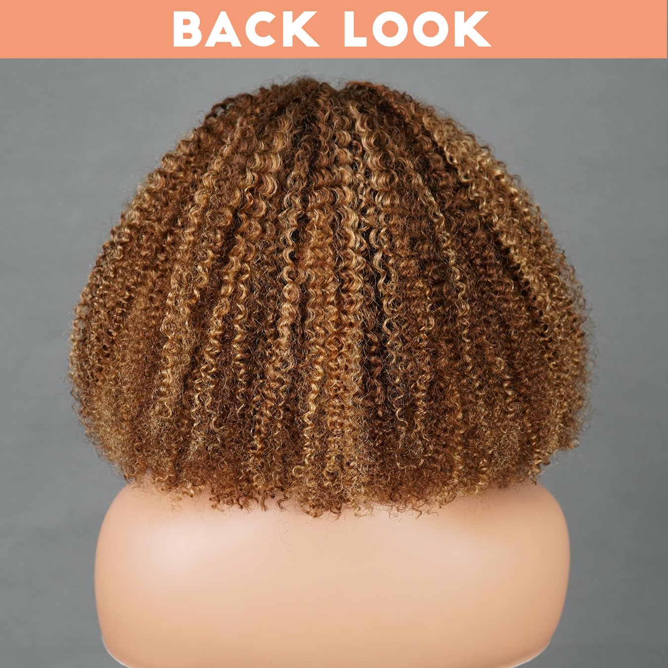 Domiso Afro Kinky Curly 3 In 1 Half Wig Human Hair Seamless Kinky Curly Flip Over Natural Hairline Beginner Friendly Glueless Wear & Go Drawstring Band Clip in Wig (Highlight, 12 Inch)
