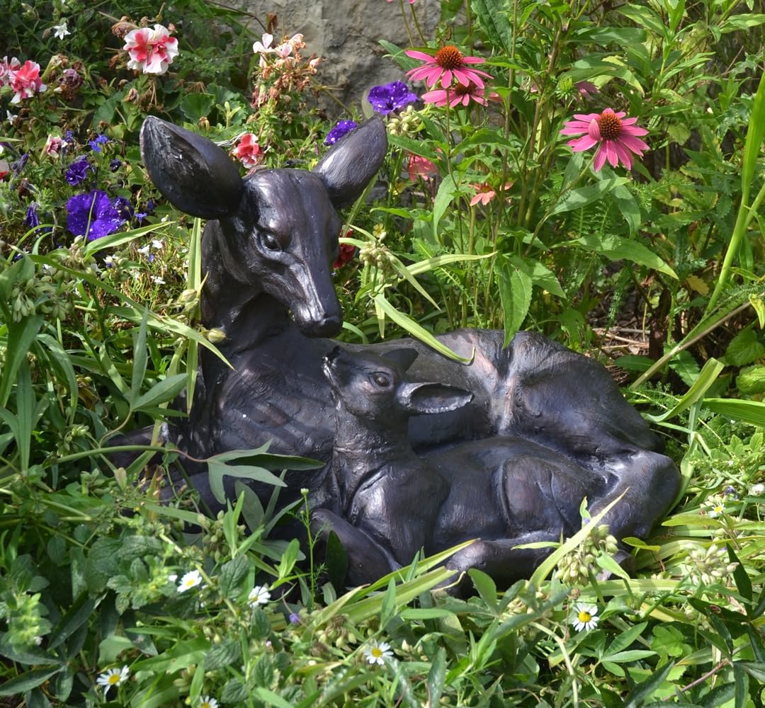 Rackhams Golden/Bronze/Light Large Doe And Baby Fawn Garden Sculpture Deer Ornament - Sculpture - Resin - Large
