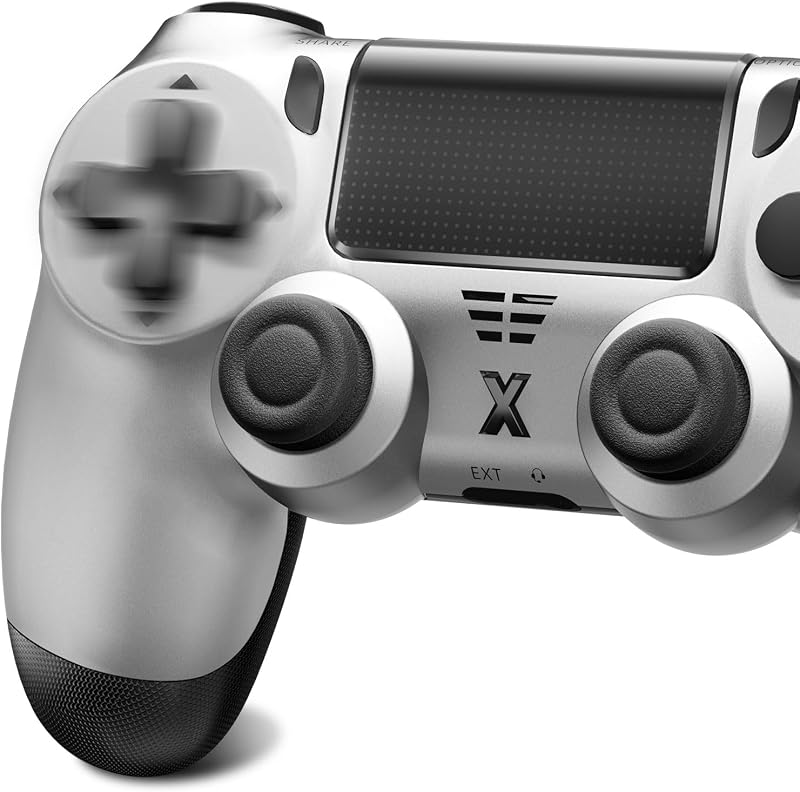 Hycago Manette de jeu sans fil pour PS-4, Manette de jeu compatible avec PS-4/Pro/Slim/PC Gamepad avec bouton Turbo/Retour/Double vibration/Capteur gyro à 6 axes/Écran tactile (Argent)