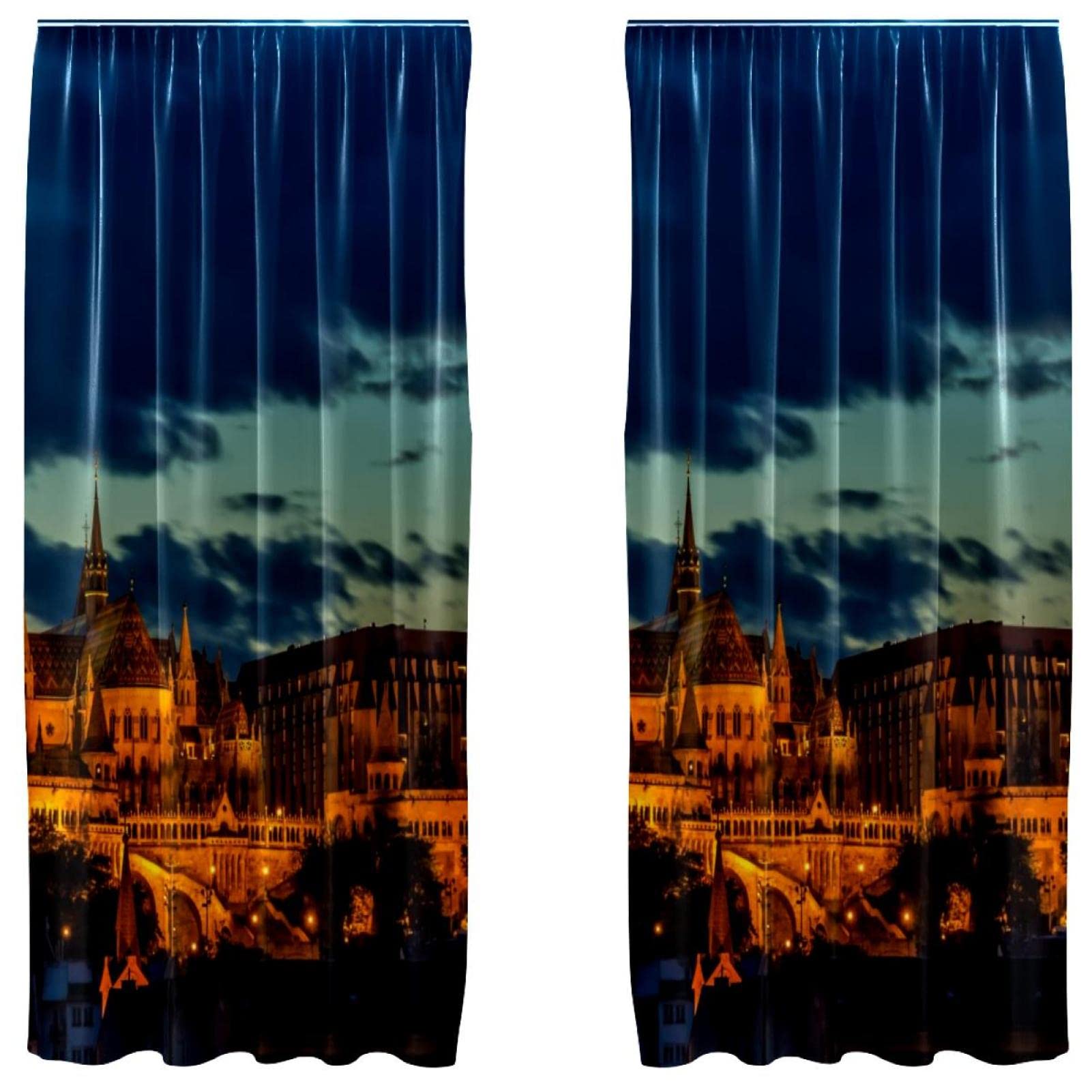 Cortinas opacas de París para ventana con diseño de monumentos, juego de 2 paneles de 55x84"