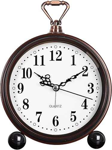 RODH Reloj despertador con batería, luz nocturna, vintage, colgante, súper silencioso, analógico, sin tictac, para dormitorio, mesita de noche,