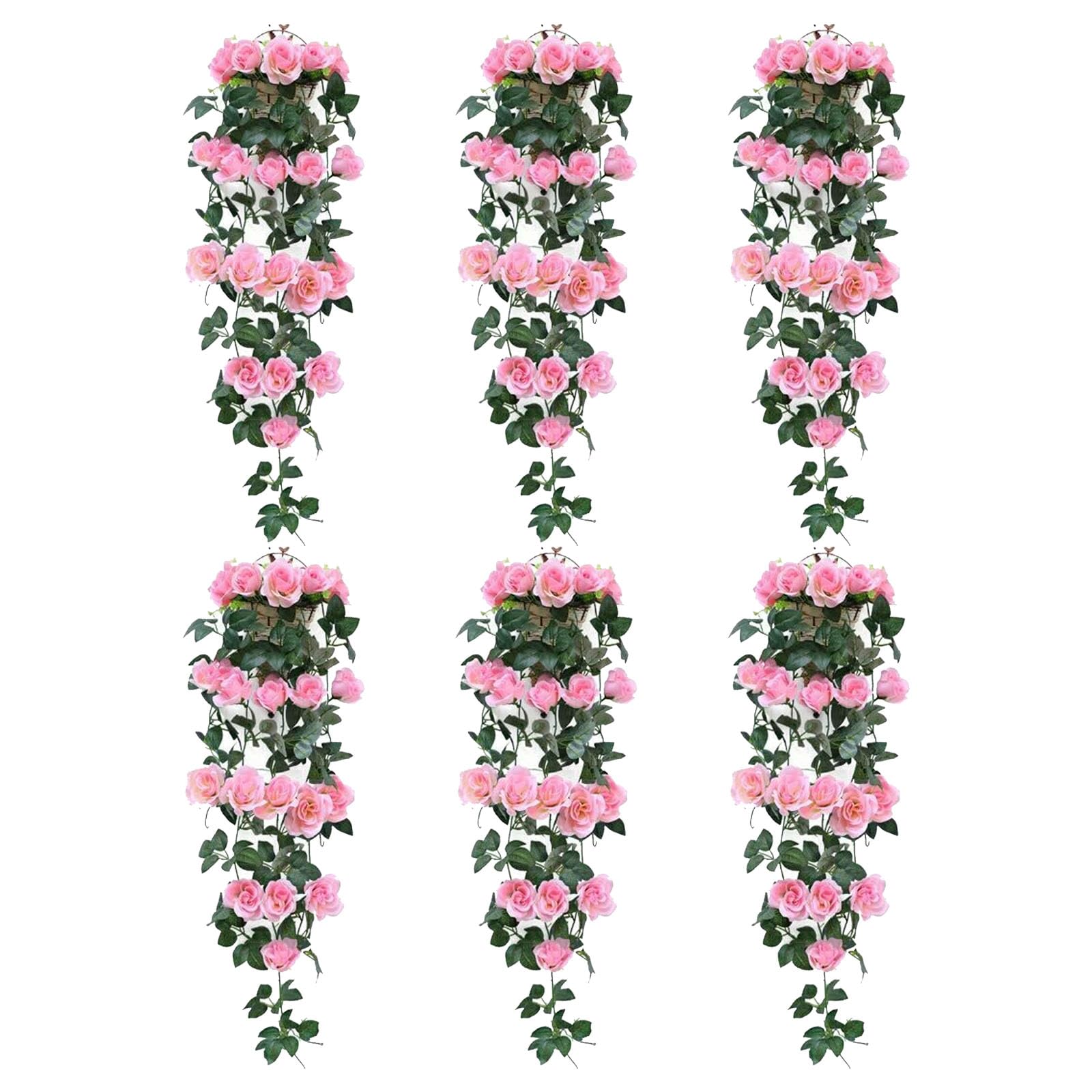Künstliche Blumen Hängende Pflanzen Set 6 Stück Gefälschte Hängepflanzen für Haus Bauernhaus Indoor Veranda und Garten Dekoration Hängende Simulation Pflanzen für Draußen Haus Garten Wanddekoration