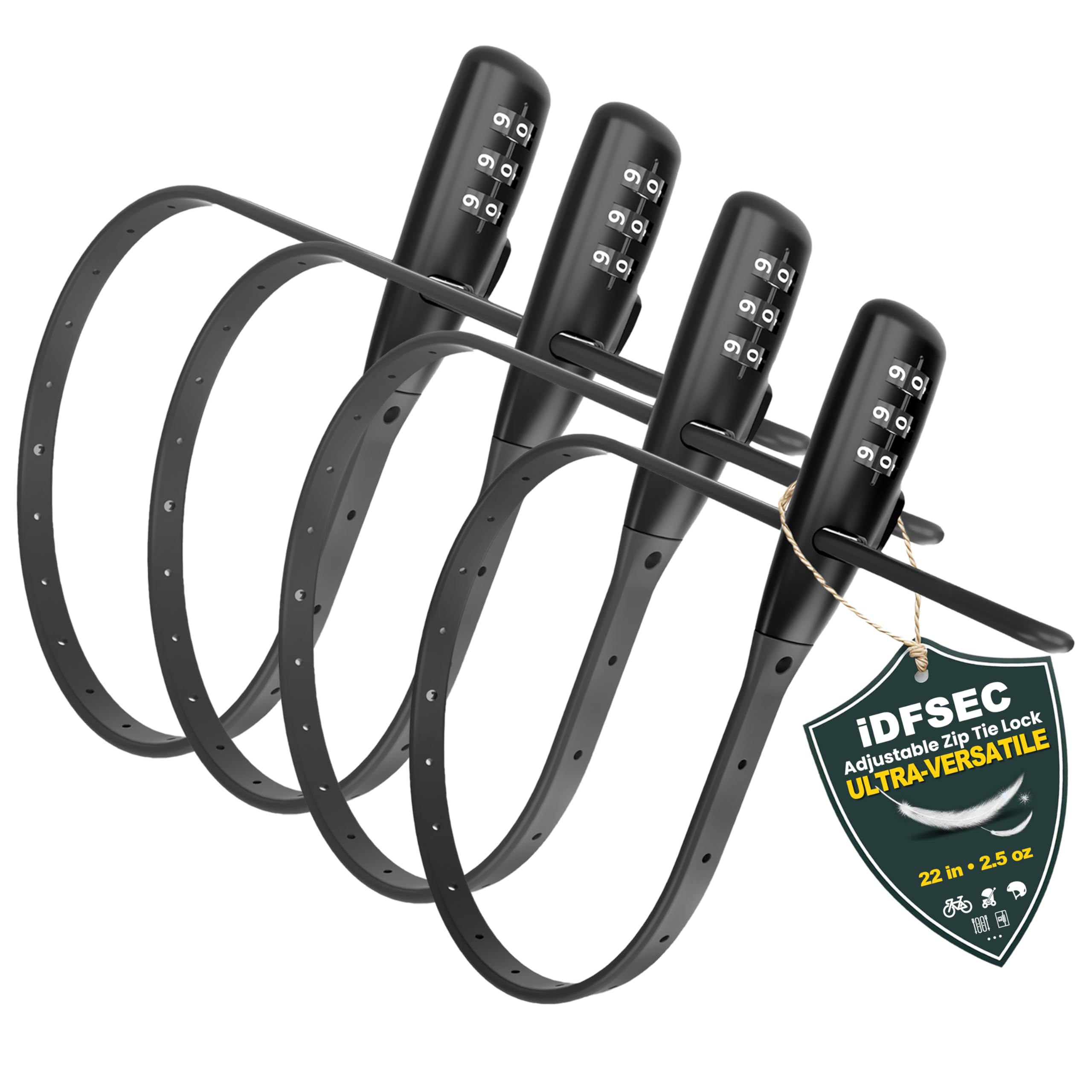 Fermacavo regolabile con nucleo in acciaio inox, multiuso, per fissare caschi, biciclette, sci, scooter, bar, cancello (confezione da 4, nero)