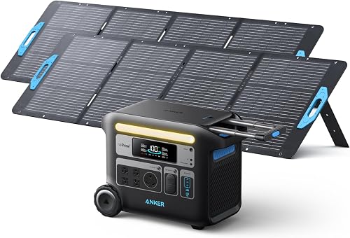 Anker SOLIX F2000 2048Wh Solar Generator with 2x200W IP67 Panels, 2400W GaNPrime Power Station for Home Backup, Camping, RVs