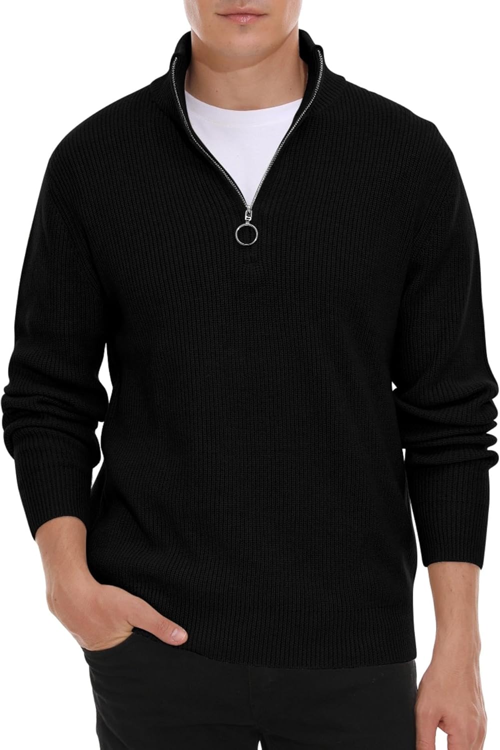 Hisir Männer gestrickter Jumper 1/4 Reißverschluss Jumper bequeme weiche warme Winterpullover für Männer Pullover mit Stand-up-Kragen mit Reißverschluss