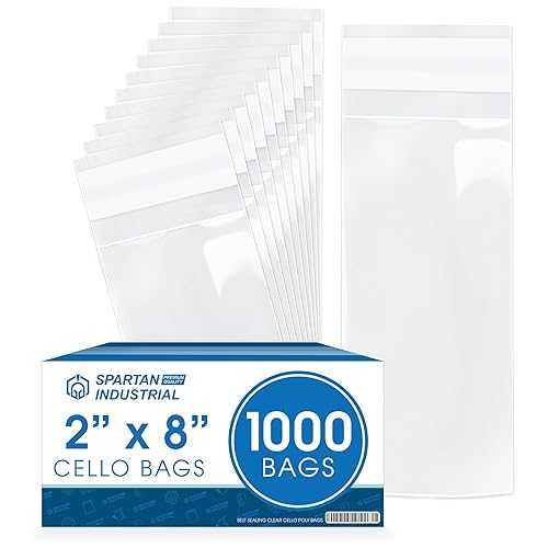 SPARTAN INDUSTRIAL - Bolsas de polietileno resellables transparentes de 2 x 8 pulgadas (1000 unidades) para joyas, golosinas, recuerdos de fiesta,