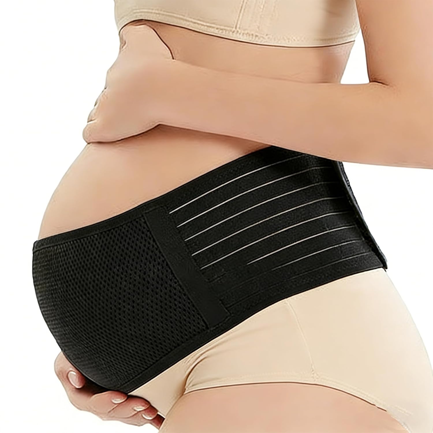 leeveel Belly Bands for Pregnant Women, Pregnancy Belly Band, Adjustable Maternity Belly Band, Relieve Lower Back Pelvic Abdomen Pain, Pregnancy Must Haves (Black)