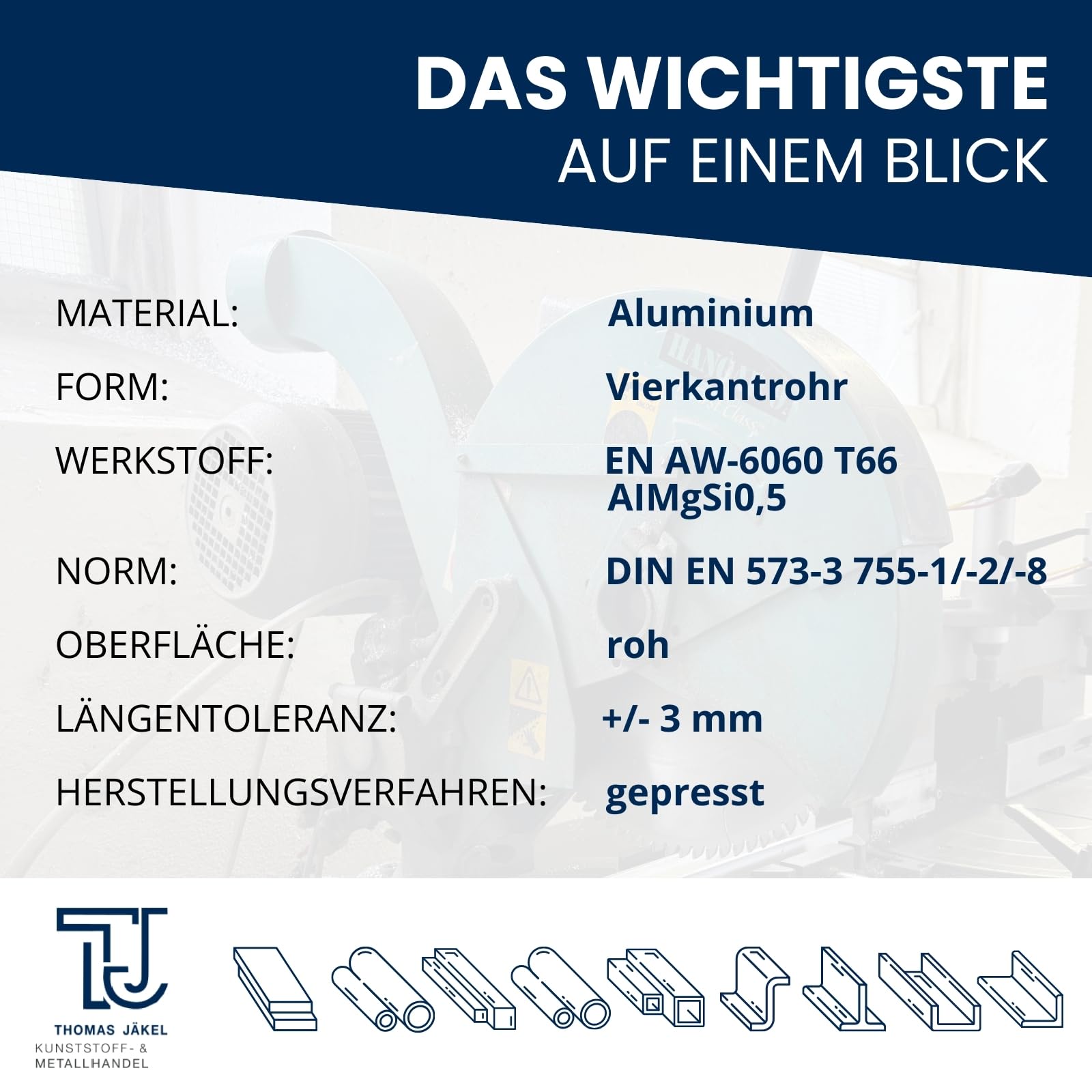 Thyssenkrupp Vierkantrohr Alu 30x20x2 Mm – 1000 Mm Länge, EN AW-6060, Korrosionsbeständig