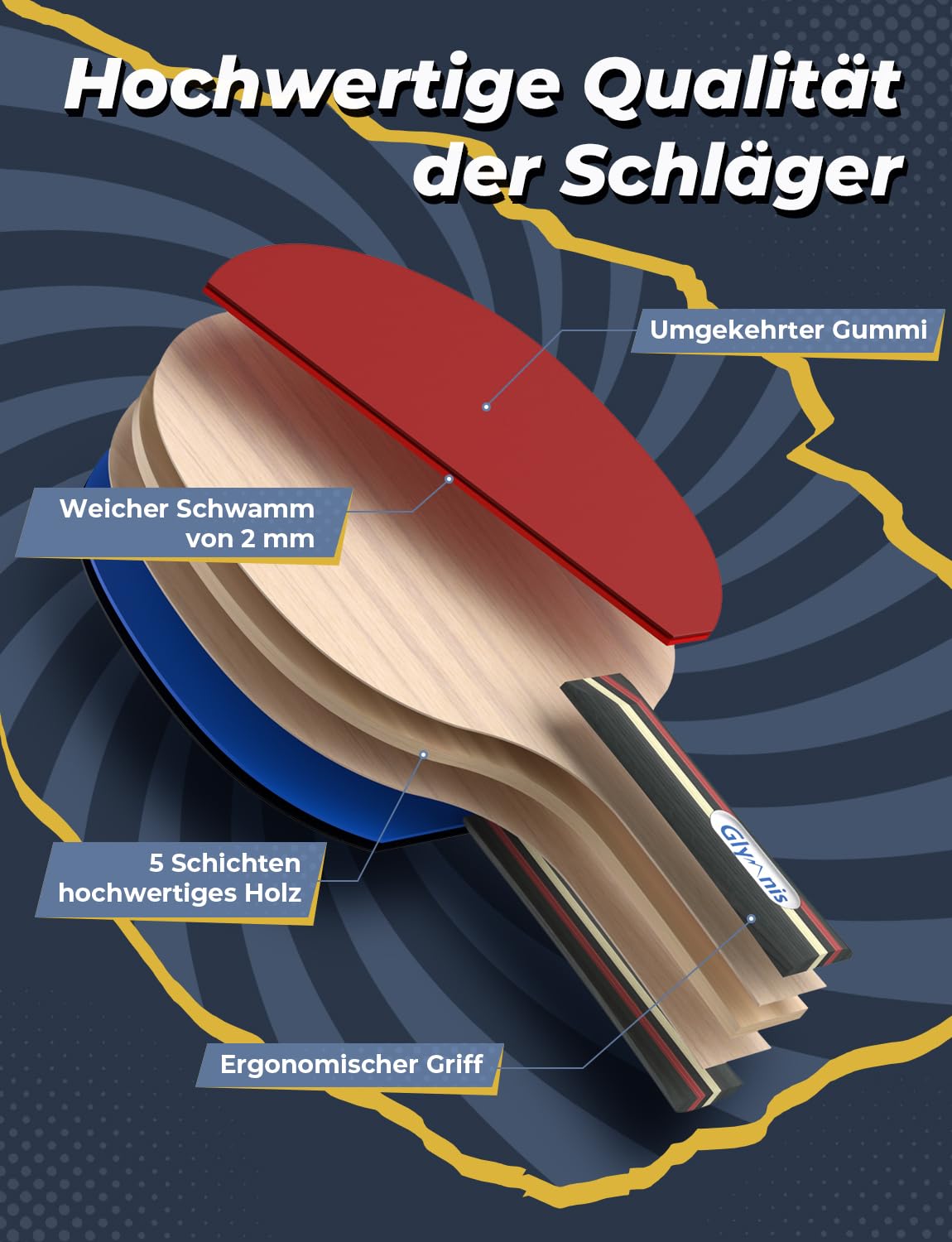 Glymnis Tischtennis-Set Tragbares Ping Pong Bälle Set für Indoor Outdoor Spiel Tischtennis-Training mit einziehbarem Netz, Paddel, 3-Sterne-Bälle & Aufbewahrungstasche