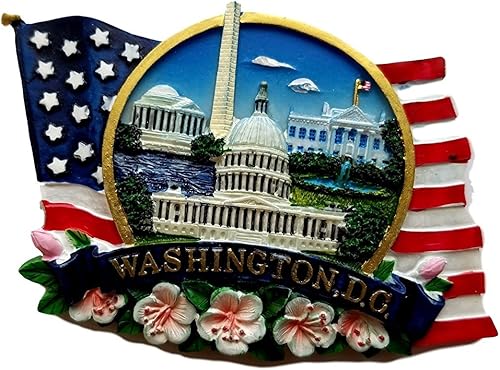 Bandera estadounidense en forma de bandera, National Mall, Cherry Blossom Refrigerator Magnet- Washington DC Souvenirs