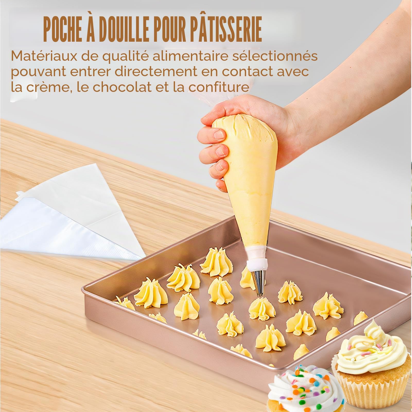 100 PCS Poches à Douilles, Comprenant 6 Douilles en INOX,1 Adaptateur | Poches à Douille Patisserie,pour Deco Gateau, Cupcake, Pâtisserie