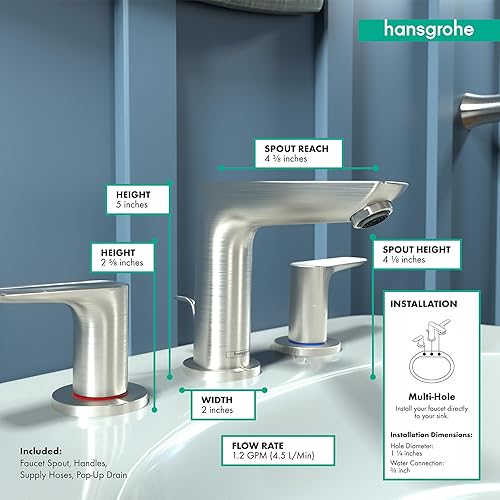 Miniatura 4 de hansgrohe Talis E 71733821 - Grifo de lavabo de baño moderno fácil de instalar fácil de limpiar 2 manijas de 3 5 pulgadas de alto níquel cepillado