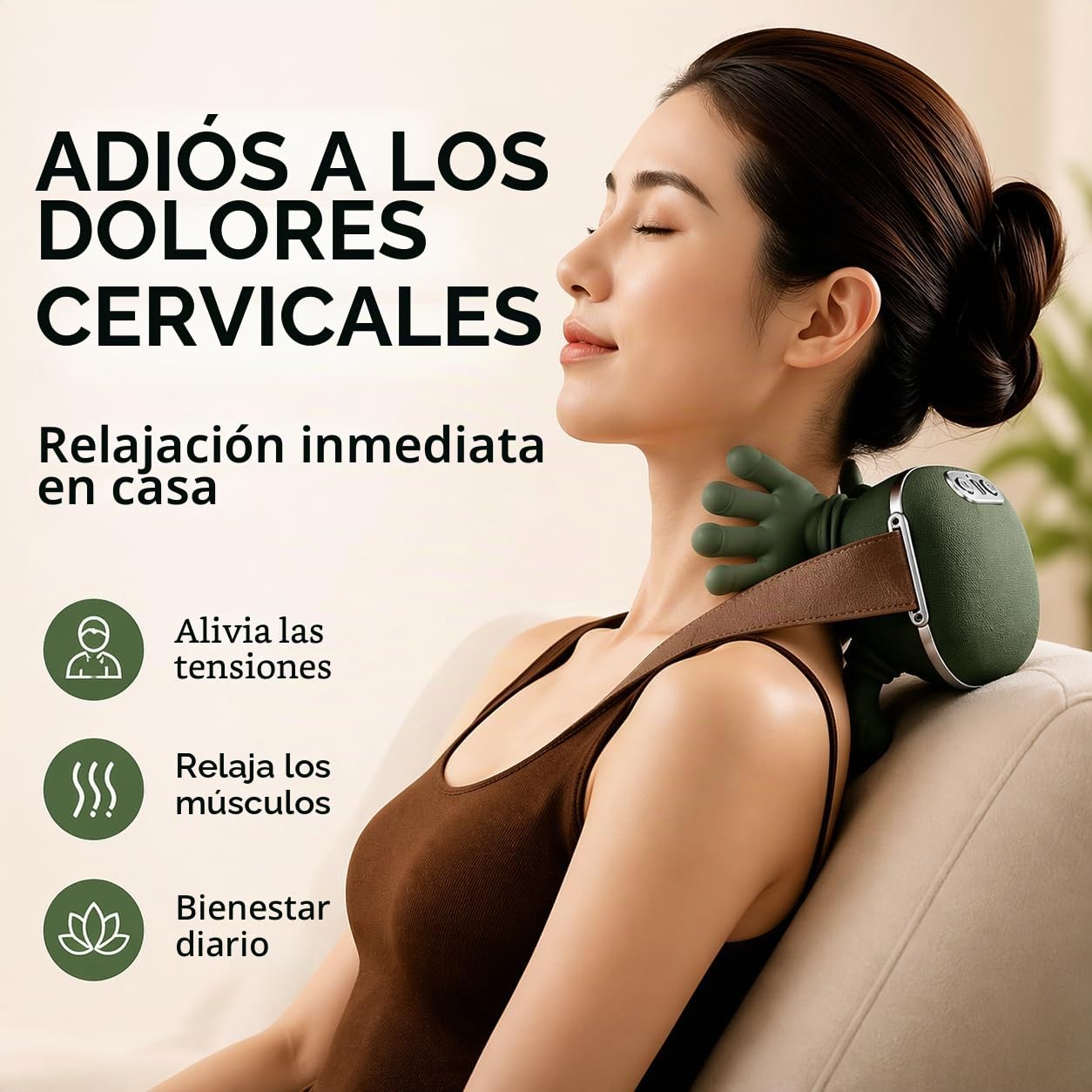 Masajeador Cervical y Hombros Eléctricos - Masaje Profundo 3 Niveles + Calor 2 Niveles - Inalámbrico Recargable 2000mAh - Dispositivo de Masaje Portátil Cuello, Espalda, Piernas