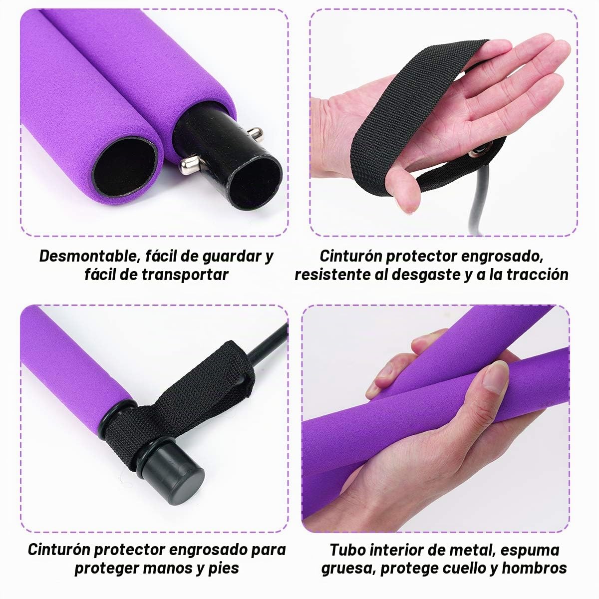 Kit de Barra de Pilates portátil con Banda de Resistencia, Bodybuilding Yoga Pilates Stick con Foot Loop, Core Strength Fitness Gym para Terapia Física, Estiramiento, Esculpido, Torsión