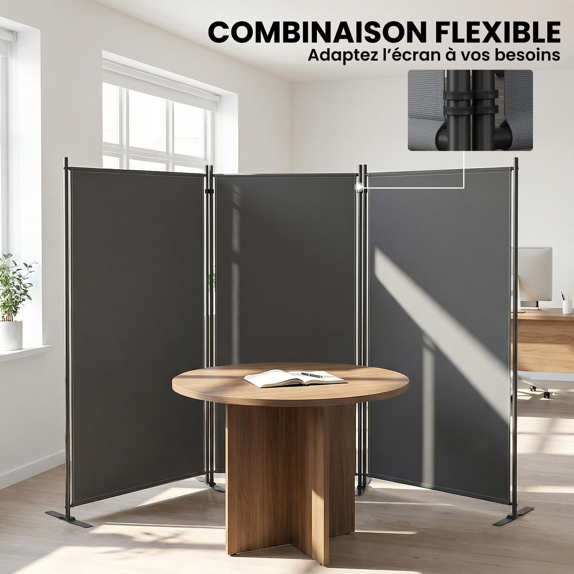 Outsunny Paravent de Jardin 3 Volets Brise-Vue 260x180cm Gris Foncé | Extérieur, Séparateur de Pièce Occultant, Pieds en Métal Stable, Cloison Amovible, Protection UV, pour Balcon Terrasse