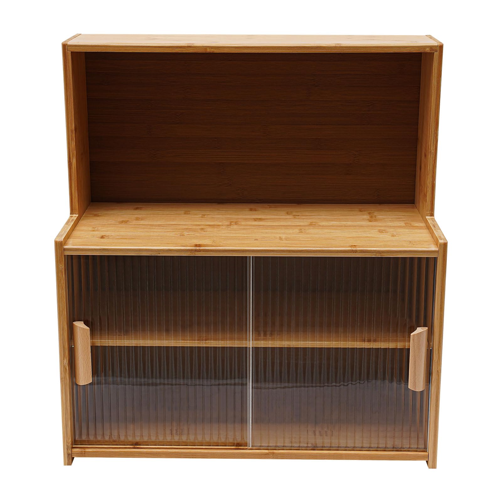 Petit buffet de cuisine en bambou pour plan de travail, armoire avec portes coulissantes, étagères réglables pour pots à épices et ustensiles de cuisine, tasses