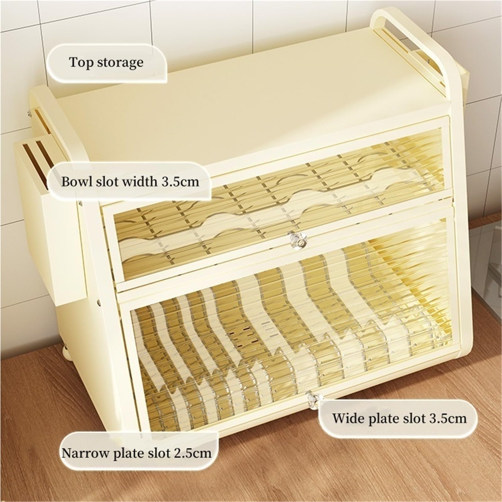 Geschirrschrank mit transparenten Türen – Metall-Abtropfgestell für Küchenarbeitsplatte, Schüssel-Organizer, Sideboard, Abtropfgestell