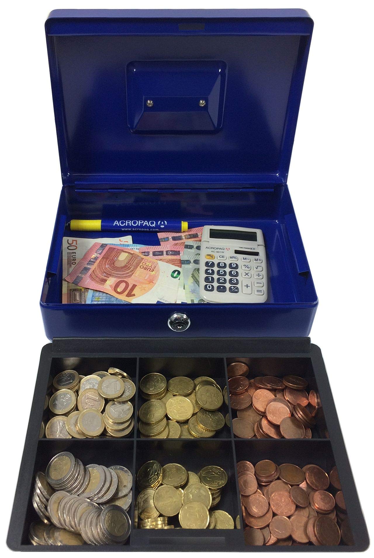 ACROPAQ AG250B Cash Box 250 x 185 x 80 mm Blue, 250x185x80mm - Image 2