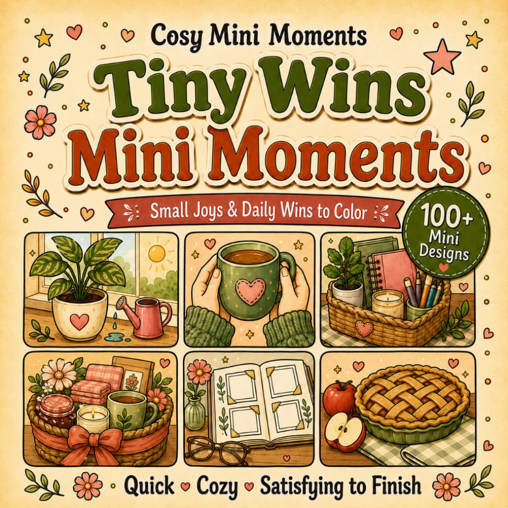Tiny Wins Mini Moments: A Bold & Easy Mini Panel Coloring Book with Quick, Satisfying Transformations for Adults, Seniors and Beginners (Cozy Mini Moments)