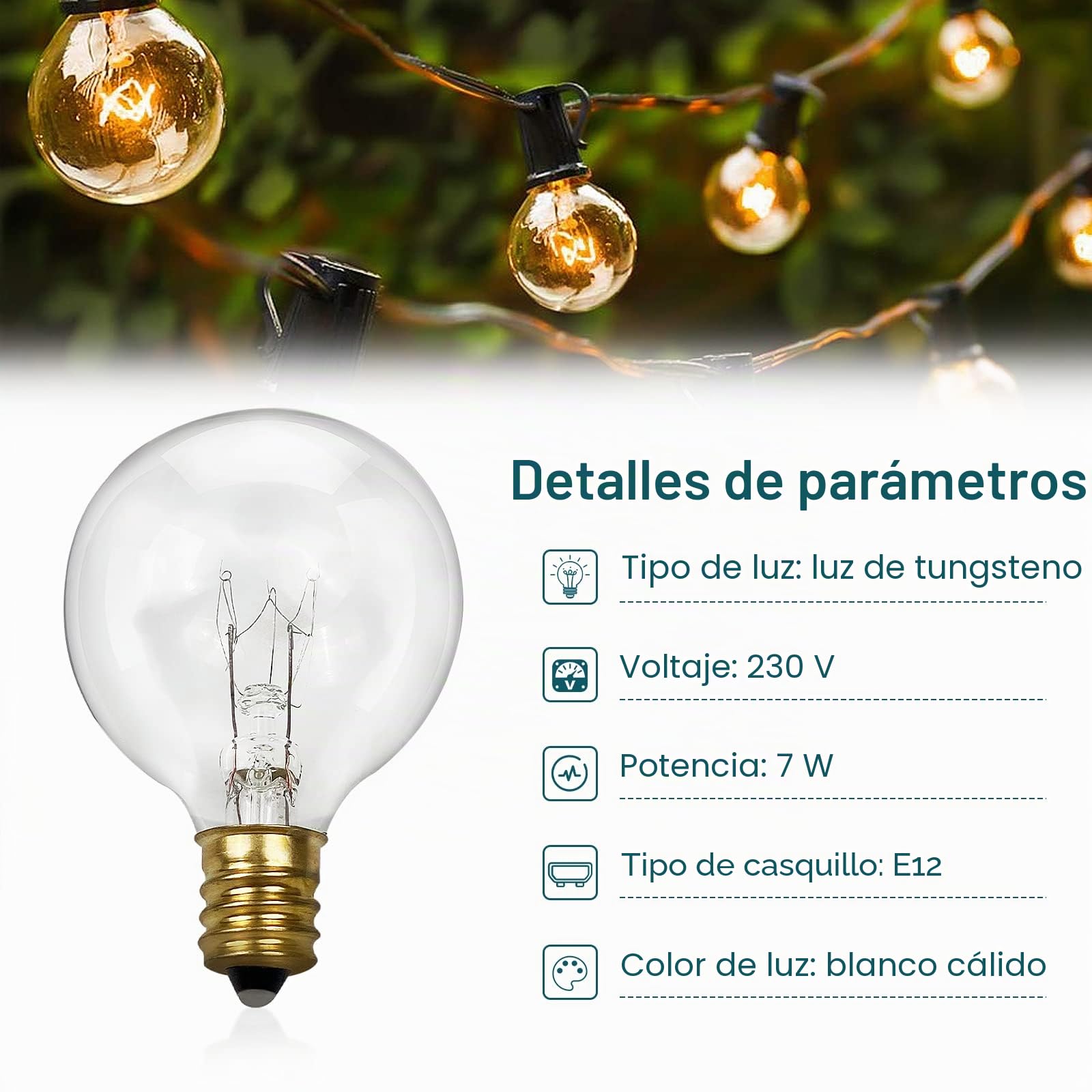Guirnaldas de Luces Exterior, TOGAVE 9.5M Cadena Luminosas 25+4 Bombillas IP44 Impermeable, Decoración para Jardín, Terrace, Patio, Cafe, Bodas - Blanco Cálido