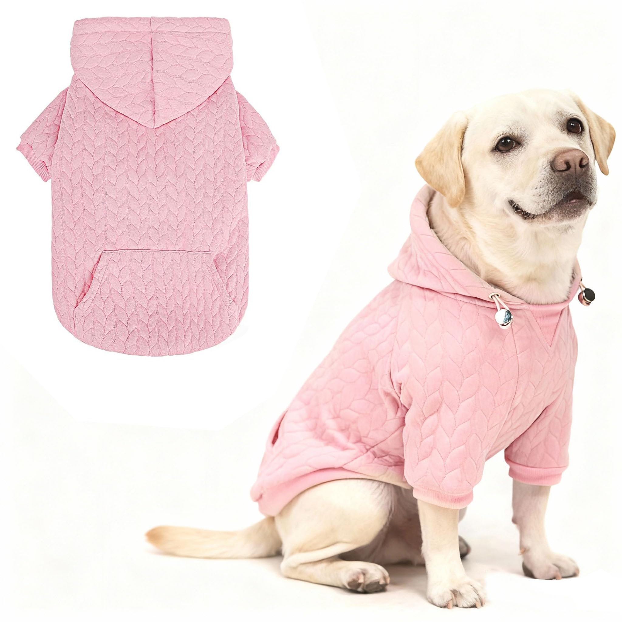 EXPAWLORER Dog Hoodie,Warm Pet Clothes for Small Medium Large Dogs Gril Boy,Dog Sweatshirt Puppy Sweater with Pouch for Cold Weather Fall Winter,Dog Cat Hooded Coat Apparel,Pink XL