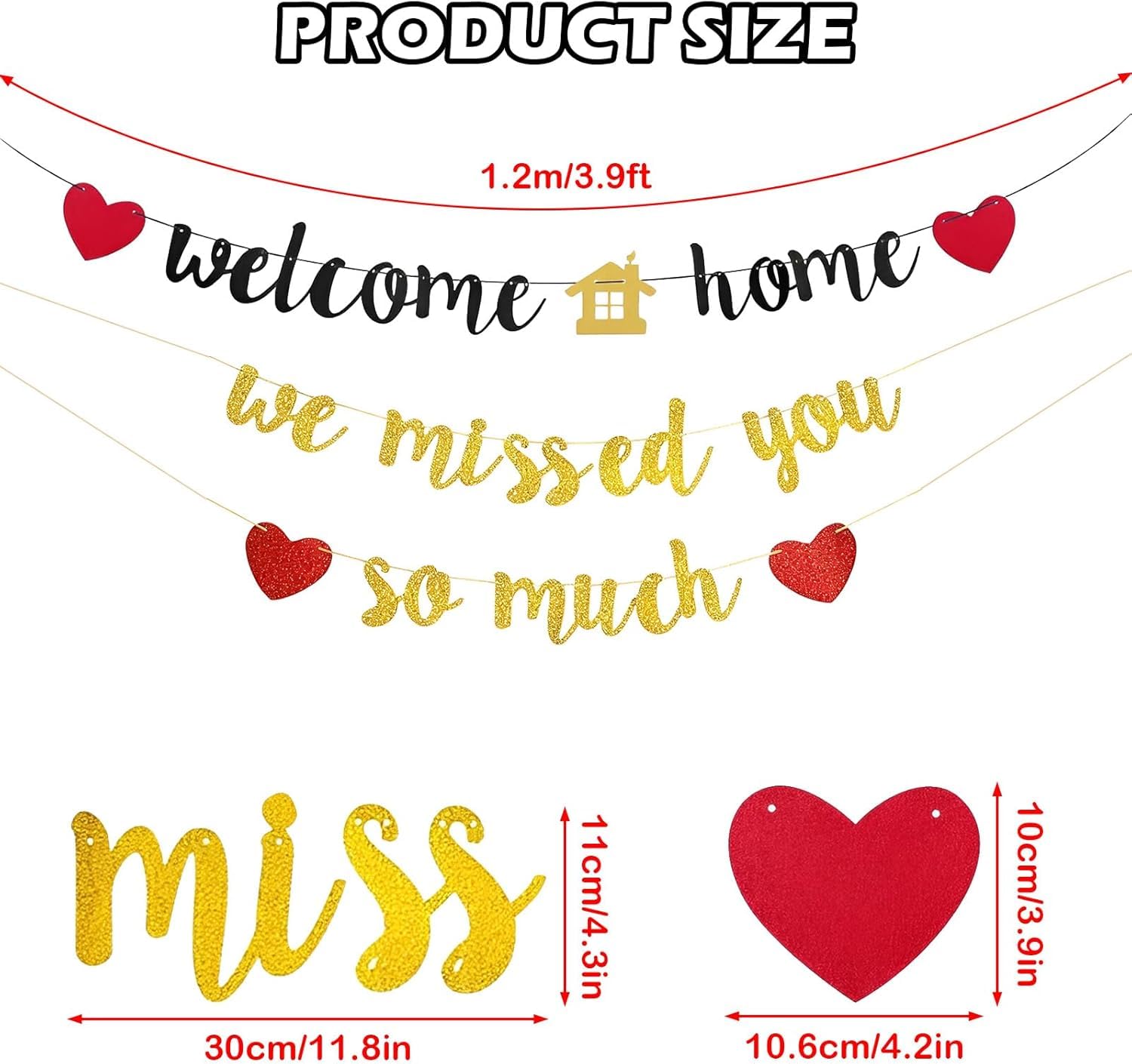 Welcome Home Banner - Durable Polyester We Missed You So Much Sign - Easy to Hang Home Decor for Front Door, Adult Party Decorations (Black Gold, 3.9Ft) — view 4