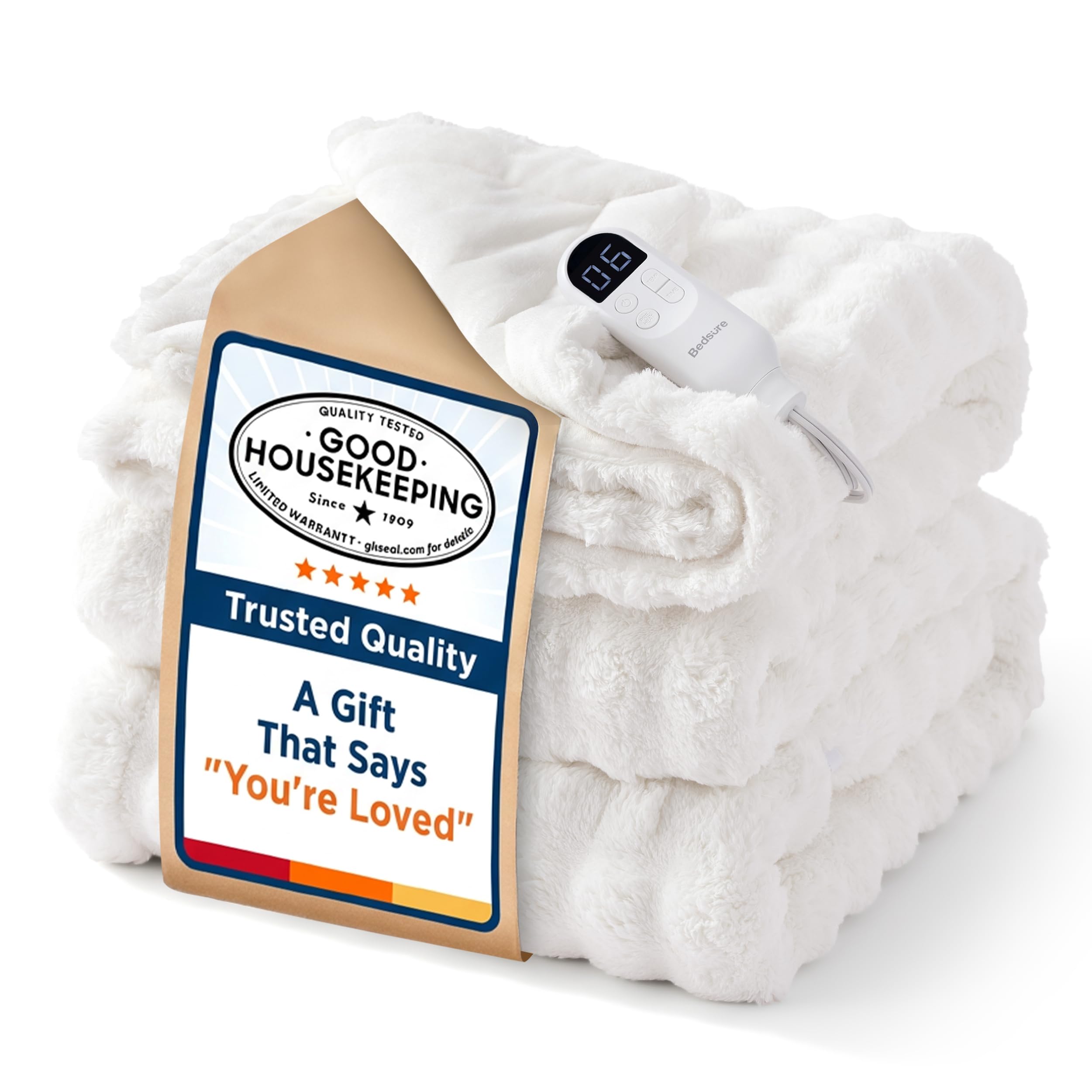 Bedsure Cloud Bubble Electric Blanket Twin, Heated Blanket for Bed, White