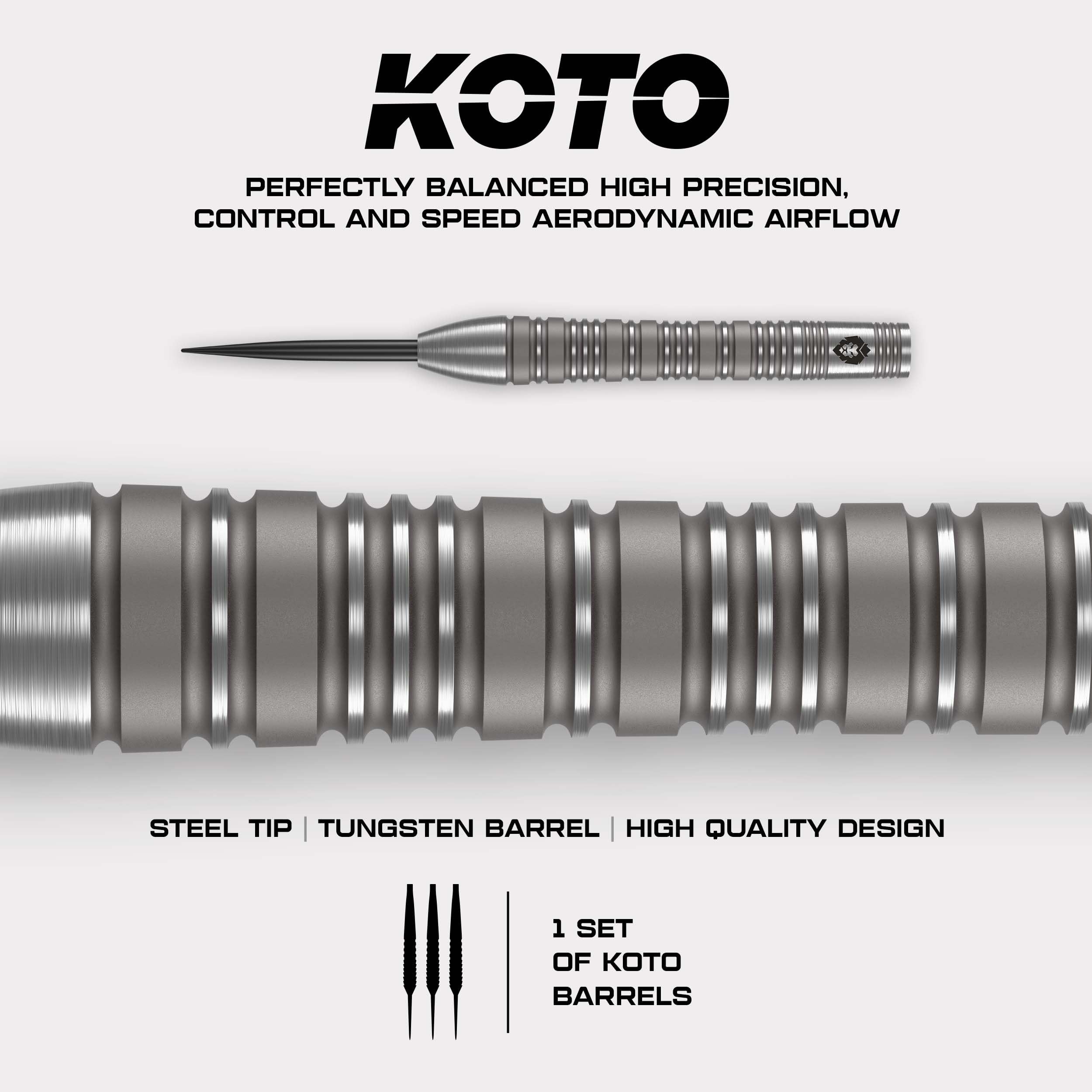 KOTO - Kingwave Teardrop 90% Tungsten Darts, 22G-24G, Frontlastiger Barrel für Flüssige Würfe und Natürlichen Release, Dartpfeile Profi Set inkl. Flights, Shafts und Wallet
