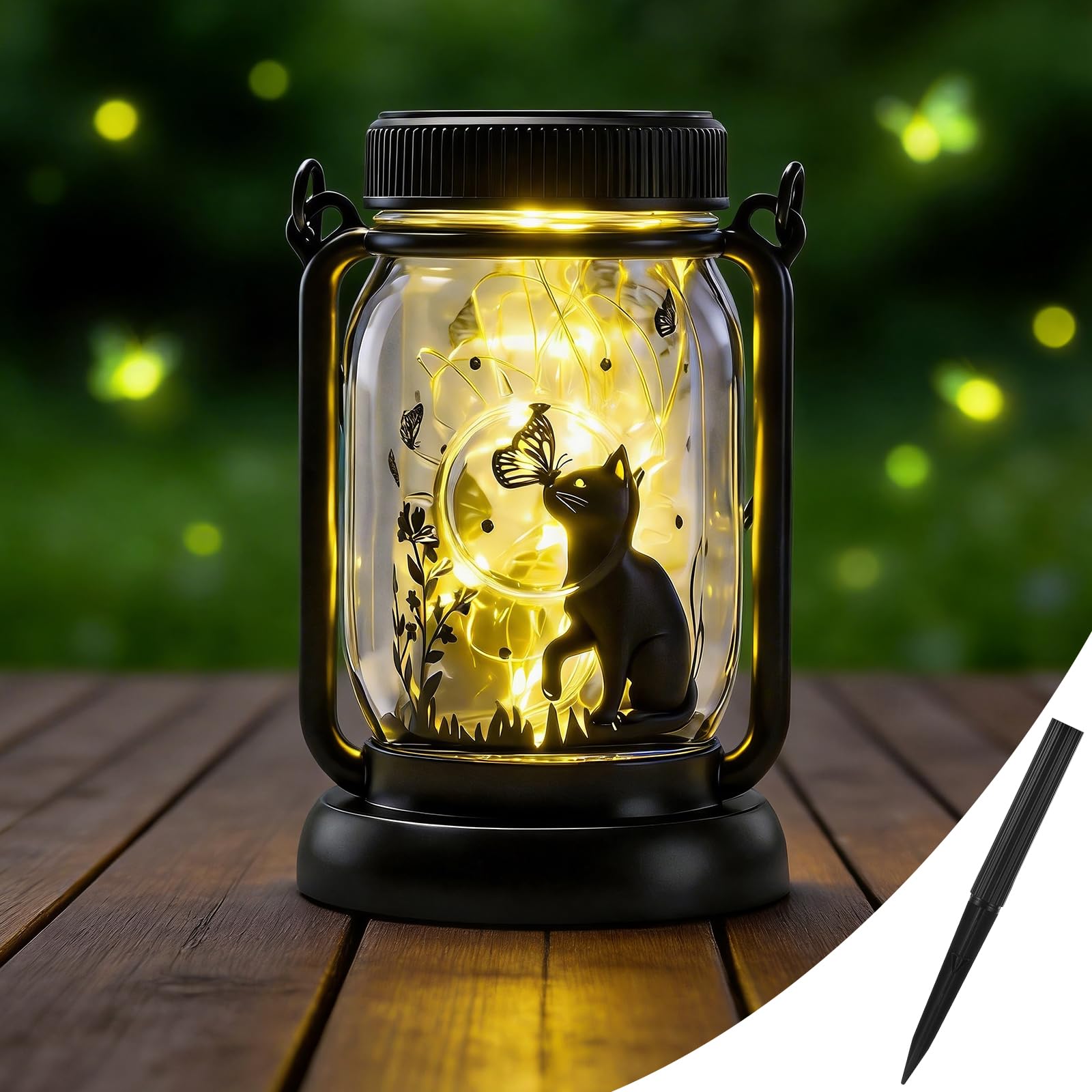 Starvortex Solar Lanterns for Outside Cat, IP65 Waterproof Solar Lantern with ABS Stake, Garden Gifts for Women, Garden Ornaments for Outdoor Table Decorating, Mothers Day Gifts for Mum & Grandma