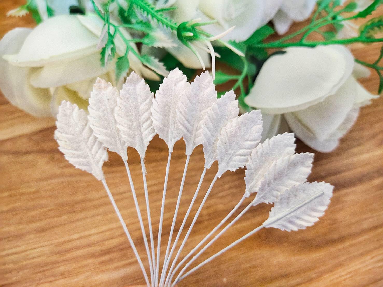 HukDok Mulberry Paper Small Leaves of Roses Artificial Fake Leaf DIY Crafts Scrapbooking Wedding Bouquet Wreaths Supplies Decoration Floral