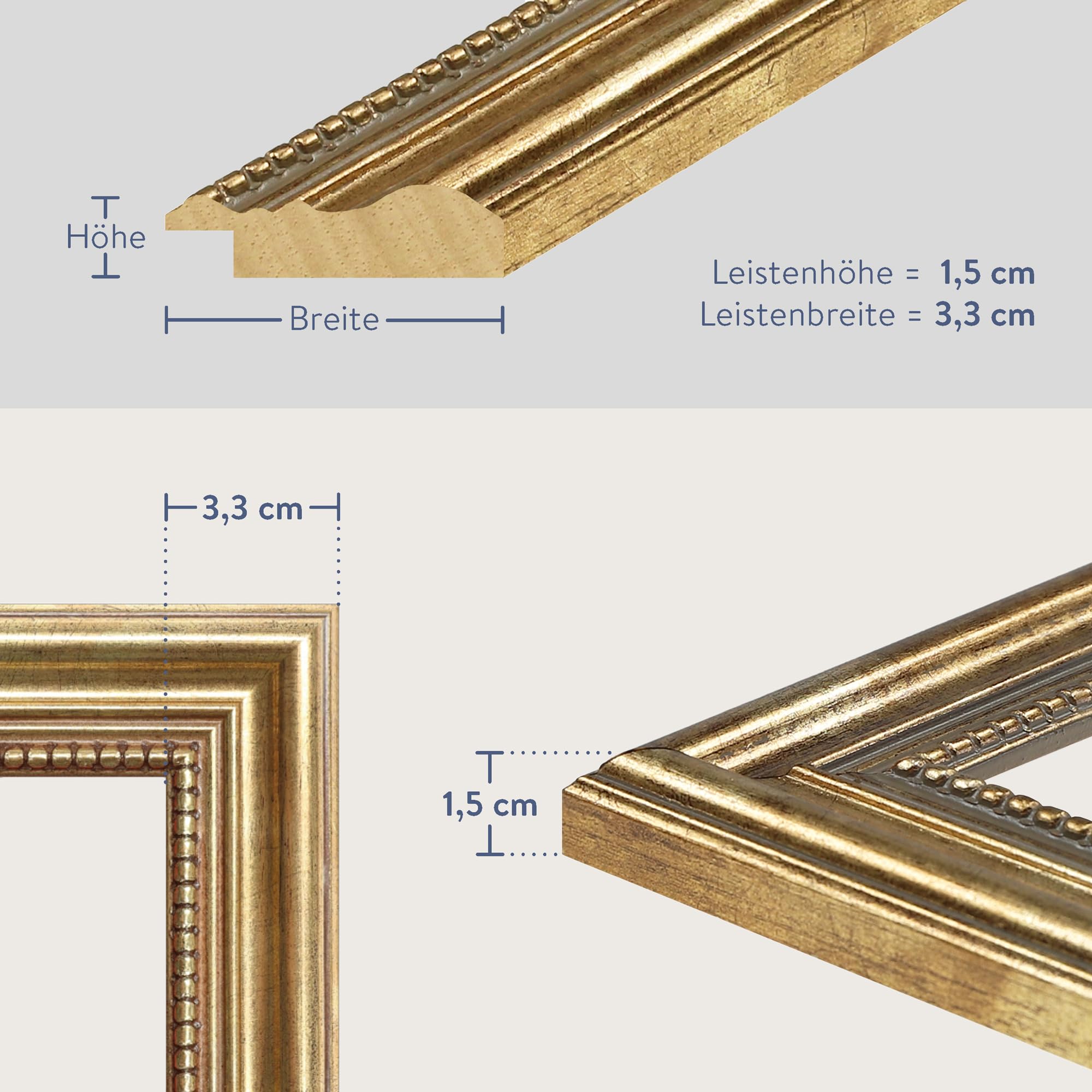 WANDStyle goldener Bilderrahmen 40x60 Holz, Bilderrahmen Gold Vintage | Hochwertiger Holzbilderrahmen Antik, Posterrahmen zum Aufhängen, Rahmen 60x40 cm, Fotorahmen H450 Made in Germany