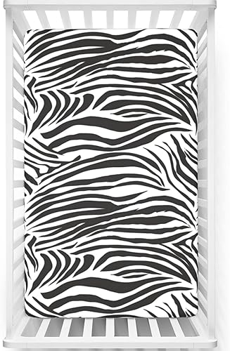 Sábana bajera ajustable con temática de estampado de cebra, sábana bajera estándar para cuna, sábanas para cuna de bebé, 28 x 52 pulgadas, blanco y