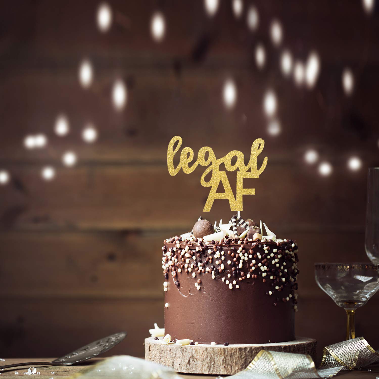 Legal AF Cake Topper - Gold Glitter 18th/21st Birthday Party Decorations