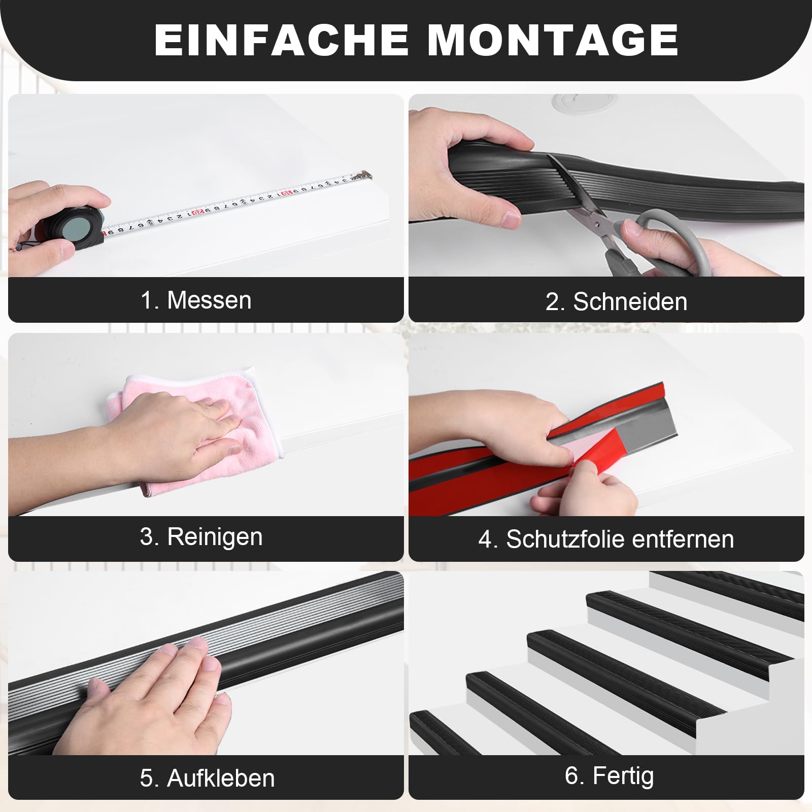 Treppenkantenprofil Selbstklebend 50mm×25mm×12m Rutschfeste Treppenkantenprofil PVC Treppenstufen Verkleidung Treppen Kantenschutz für Außen und Innenbereich (Schwarz)