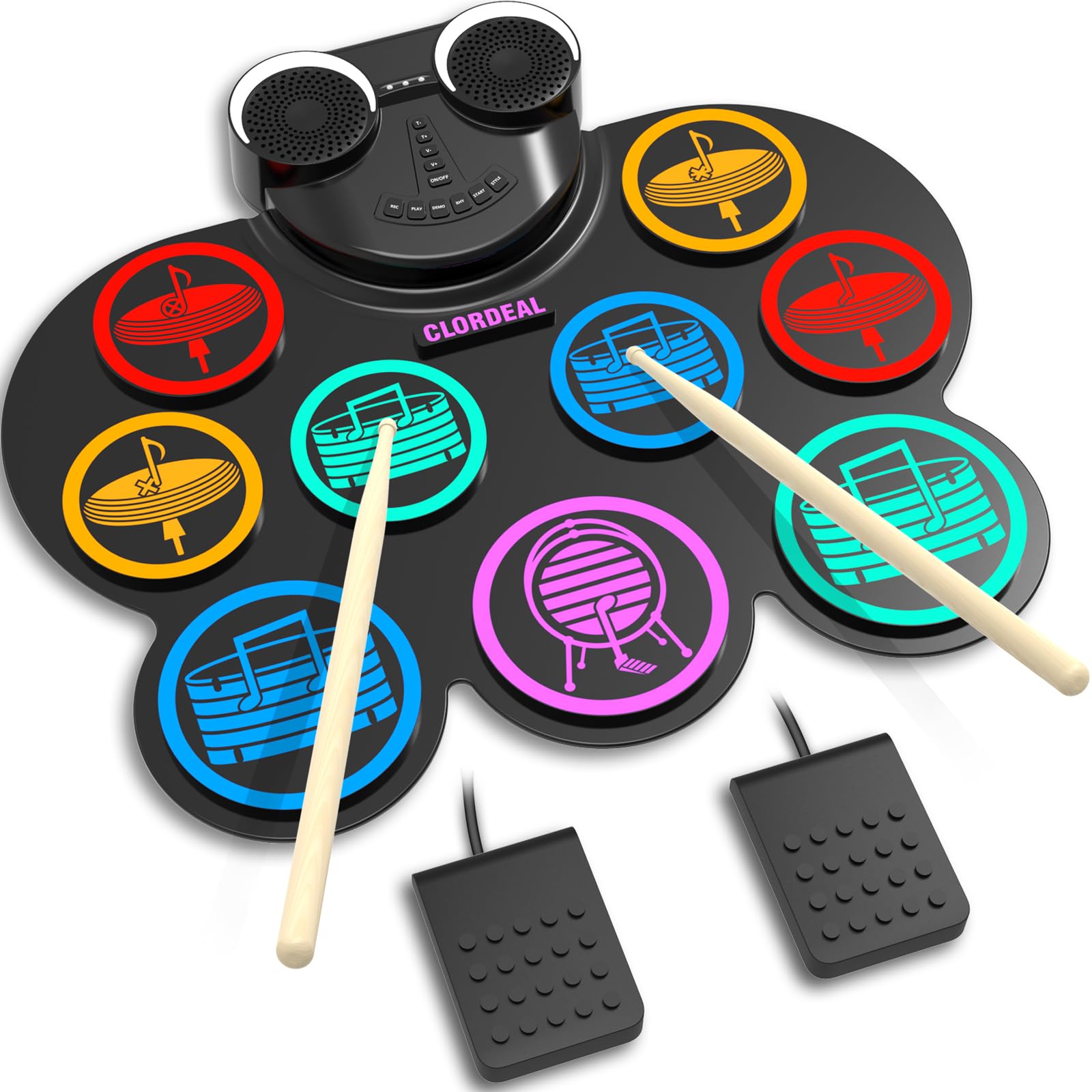 Electric Drum Kit - Portable Foldable Kids Drum Pad Set with Stereo Speakers, 9 Pads Silicone Electronic Drums Set for Beginner, Birthday & Christmas Gifts